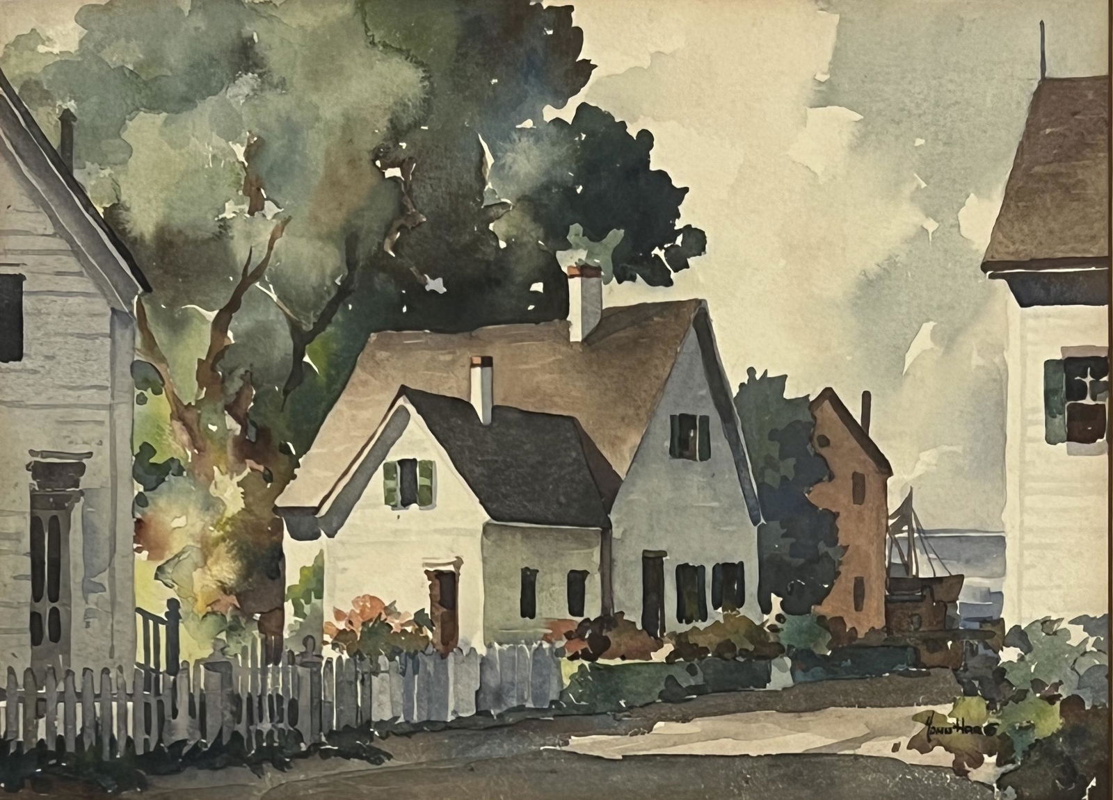 John Cuthbert Hare (1908 - 1978) American: John Cuthbert Hare (1908 - 1978) Watercolor on Paper, Signed, Measures (10 x 13 inches) w/frame (13 x 16 inches) John Cuthbert Hare, 1908-1978, was a watercolorist who painted boats, seascapes and har