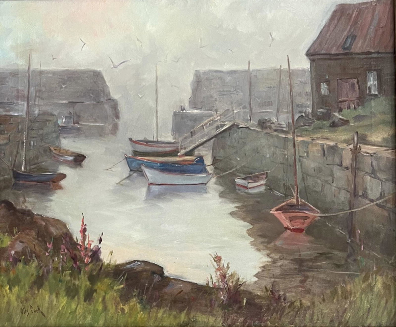 Otis Pierce Cook, Jr. (1900 - 1980) American: Otis Pierce Cook, Jr. (1900 - 1980) Oil on Canvas Signed, Measures, ( 20 x 24 inches ) w/frame ( 27 x 31 inches ) Born in New Bedford, Massachusetts, Otis Cook settled in Rockport. He studied at the S