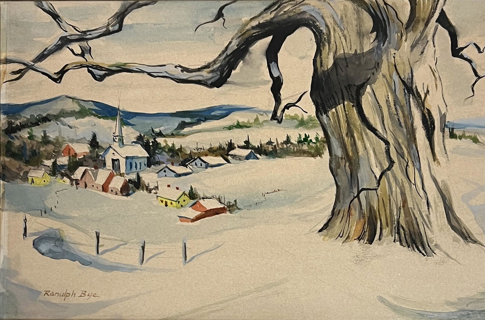 Ranulph (De Bayeux) Bye (1916 - 2003 American: Ranulph (De Bayeux) Bye (1916 - 2003) Watercolor on Paper, Signed, Measures (8 x 12 inches) w/frame (18 x 22 inches) Ranulph Bye was born in 1916 in Princeton, NJ. He attended the Philadelphia Museum