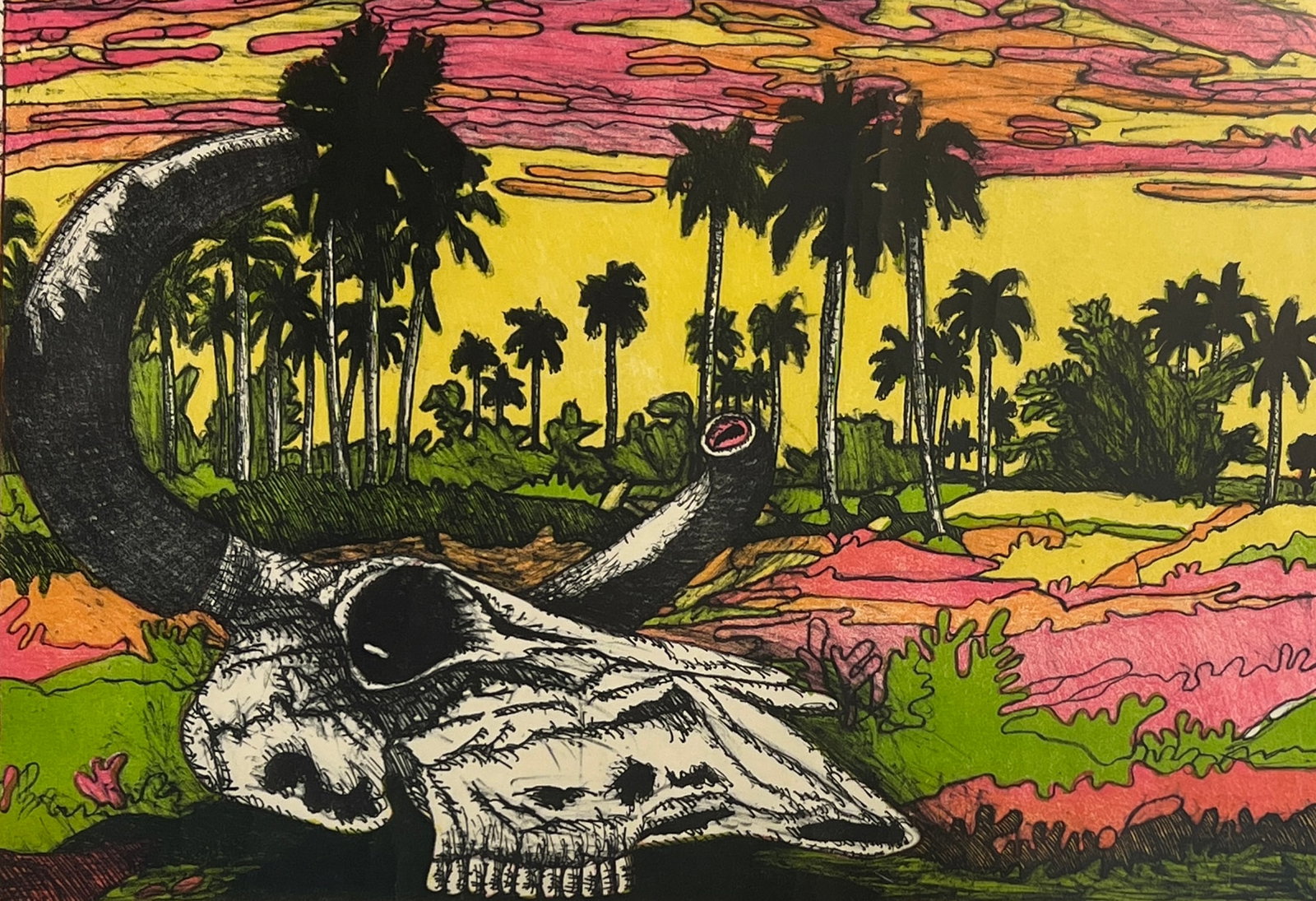 Rafael Zarza Gonzalez (Born 1944) Latin American: Rafael Zarza Lithography. Title: Tauropaisaje # 2. 20"X14"Rafael Zarza Gonzalez (born October 1944 in Havana, ) is a artist specializing in painting, engraving, graphic design and illustration. Zarza 