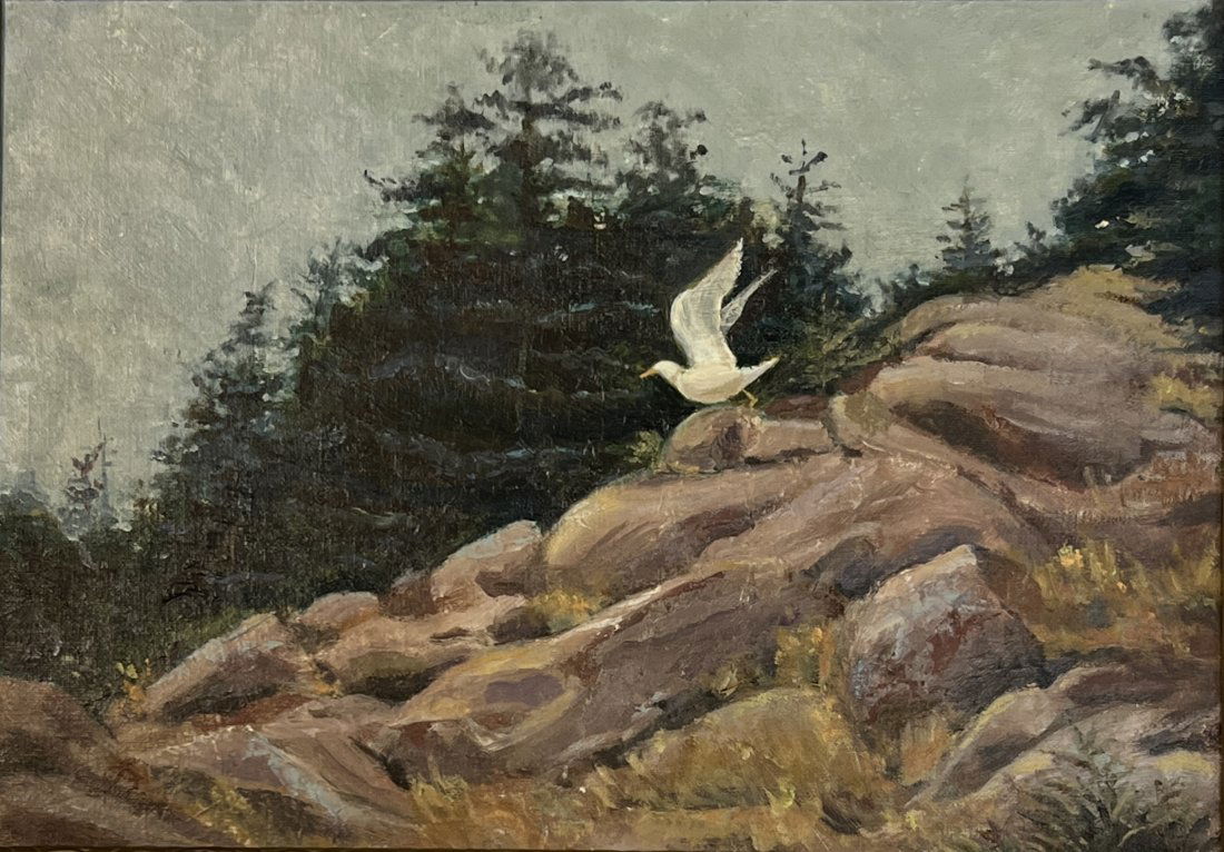 David Johnson (1827 - 1908) American: David Johnson (1827 - 1908) Oil on Canvasboard, Signed, Measures ( 9.5 x 13.5 inches ) w/frame ( 13 x 17 inches ) David Johnson is known for Hudson River landscape, some portrait, and still-life paint