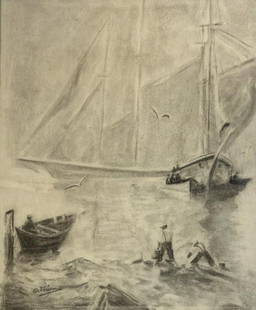 Anthony Thieme (1888 - 1954) American: Anthony Thieme (1888 - 1954) Pencil on paper , Signed , measures 17" x 22" , w/frame 24" x 29"