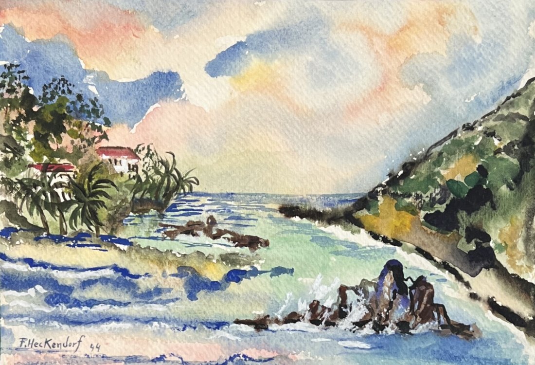 Franz Heckendorf (1888 - 1962) German: Franz Heckendorf (1888 - 1962) Watercolour on paper, Signed, Measures ( x inches) w/frame ( x inches) Franz Heckendorf was a German painter and graphic artist of the Expressive Realism who underwent a