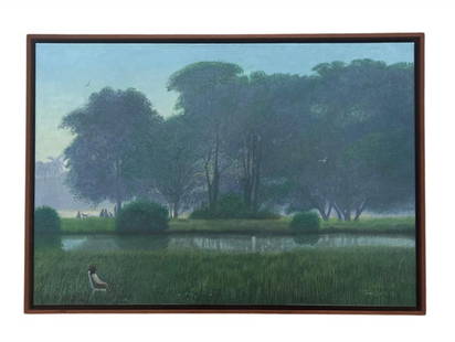 Tomas Sanchez (Born 1948) Latin American: Tomas Sanchez (Latin American b. 1948) oil on canvas, Signed in the lower right, 27.5 x 39.5 inches ( w/frame 29.5 x 41.5 inches )Painted in 1989, this work is accompanied by a photo certificate signe