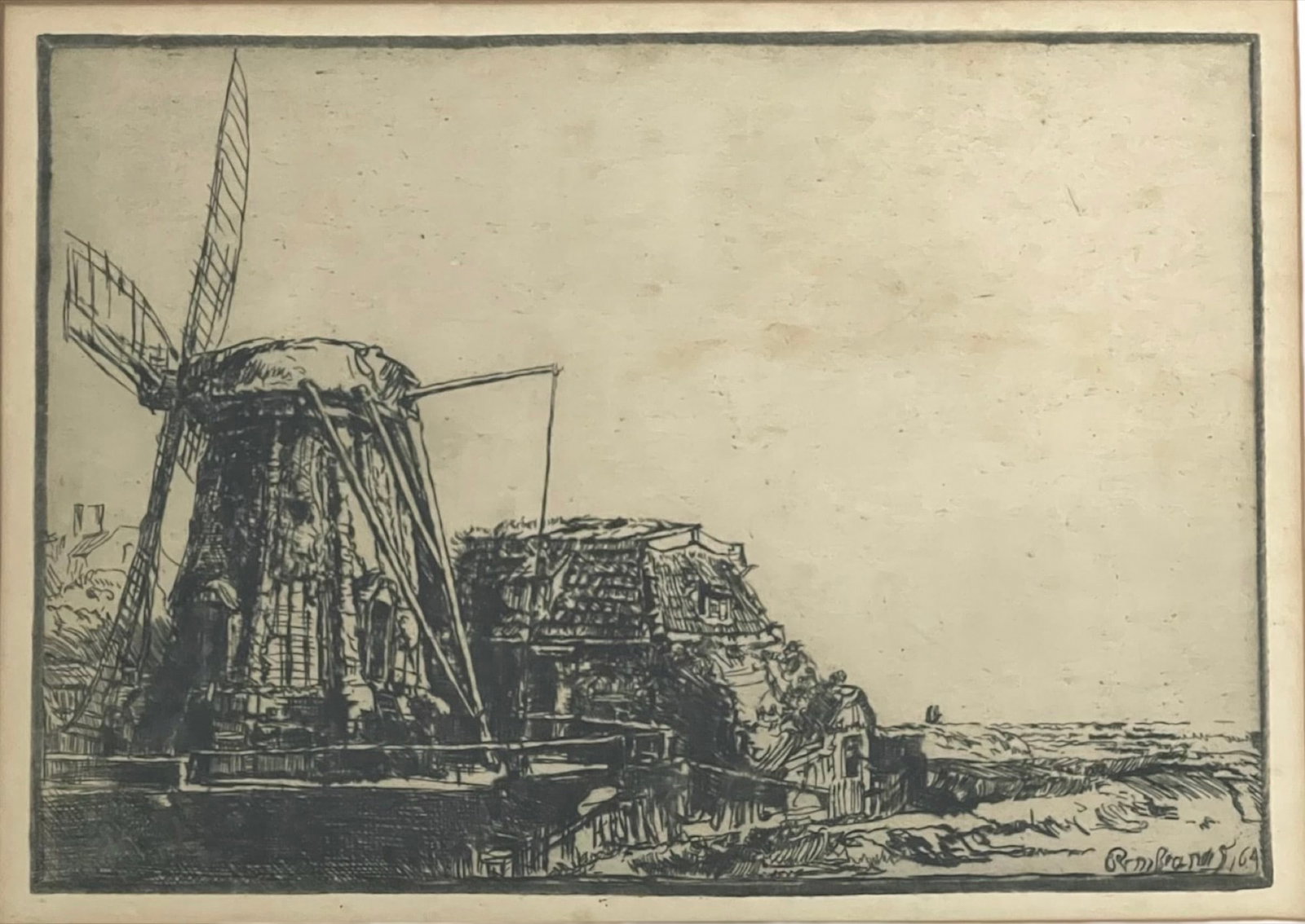 Rembrandt van Rijn ( 1606 - 1669 ) Dutch: Rembrandt van Rijn ( 1606 - 1669 ) Original Etching, Measures (8 x 5.5 inches) w/frame (14 x 12 inches)