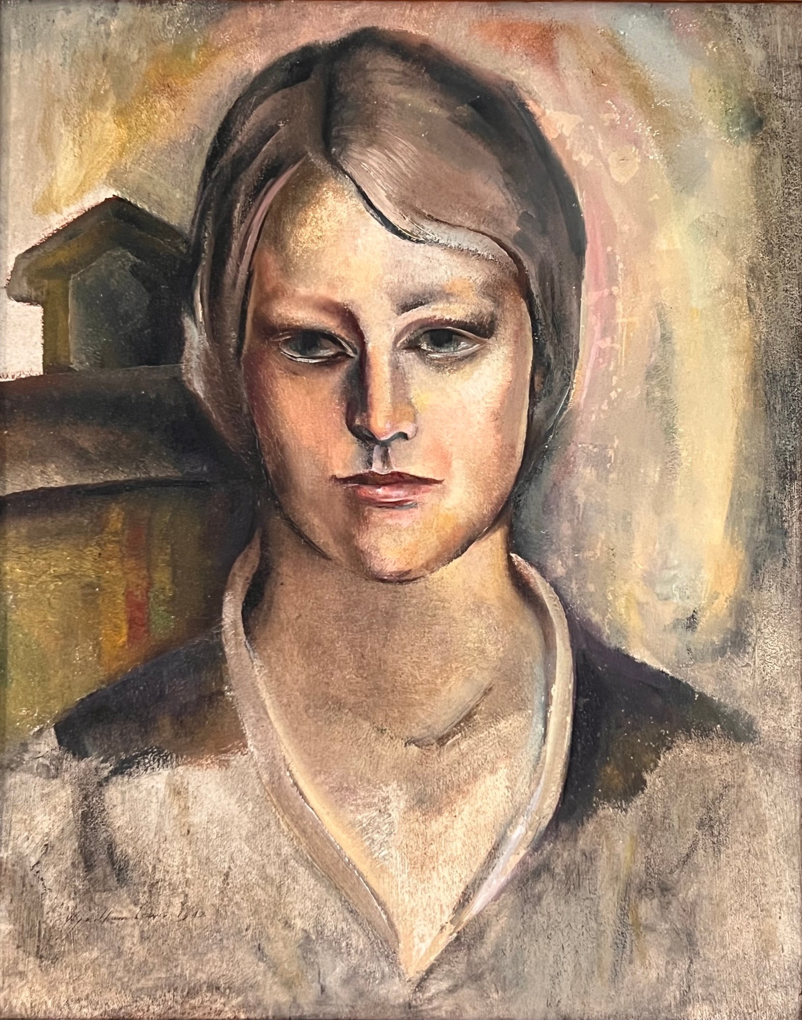 Wyndham Lewis (1882 - 1957) Canada United Kingdom England: Wyndham Lewis (1882 - 1957) Oil on board, Signed Lower Left, Measures (15.5 x 19.5 inches) w/frame (22.5 x 26.5 inches) Percy Wyndham Lewis (18 November 1882 - 7 March 1957) was an English painter and