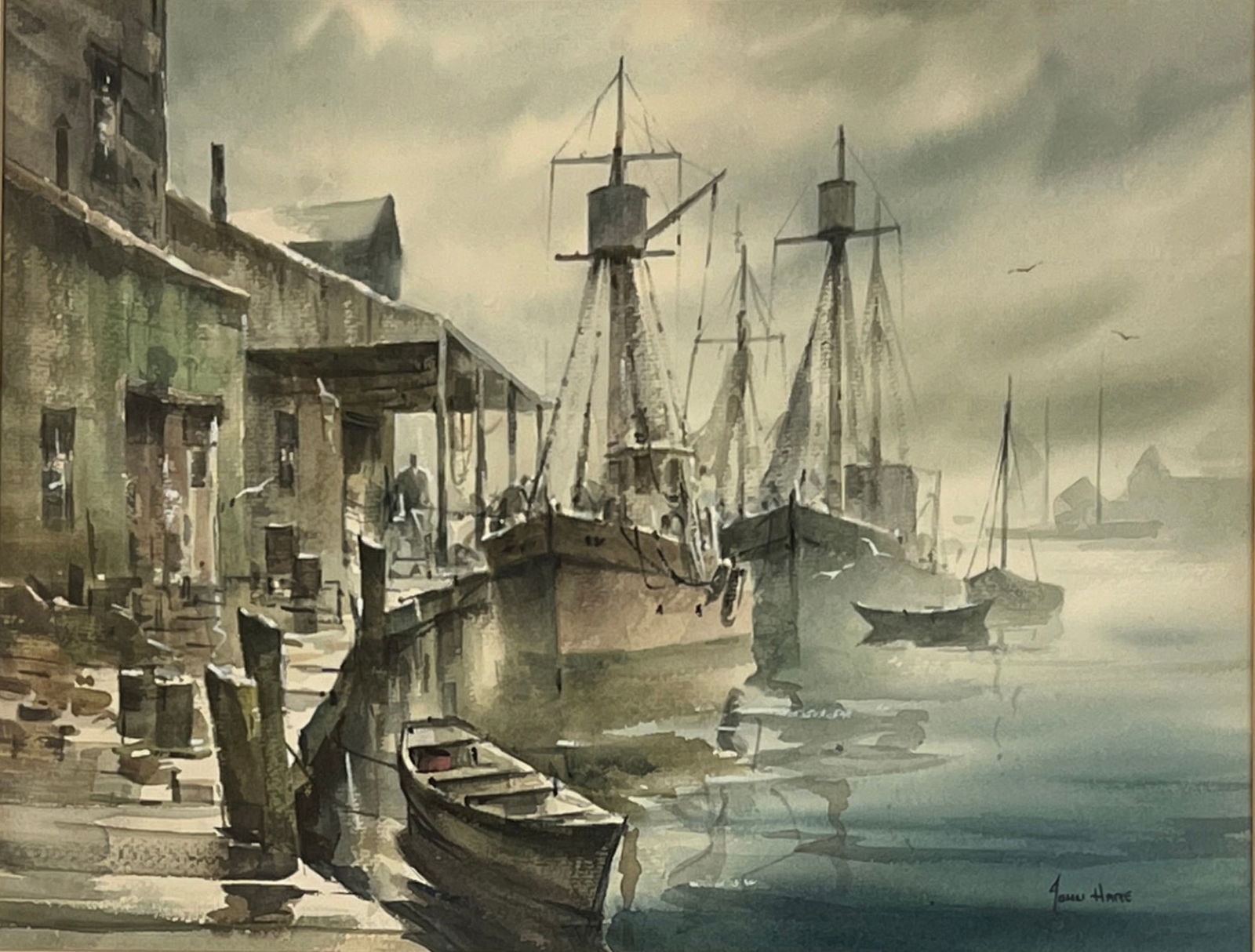 John Cuthbert Hare (1908 - 1978) American: John Cuthbert Hare (1908 - 1978) Watercolor on Paper, Signed, Measures (12 x 16 inches) w/frame (21.5 x 25 inches) John Cuthbert Hare, 1908-1978, was a watercolorist who painted boats, seascapes and h