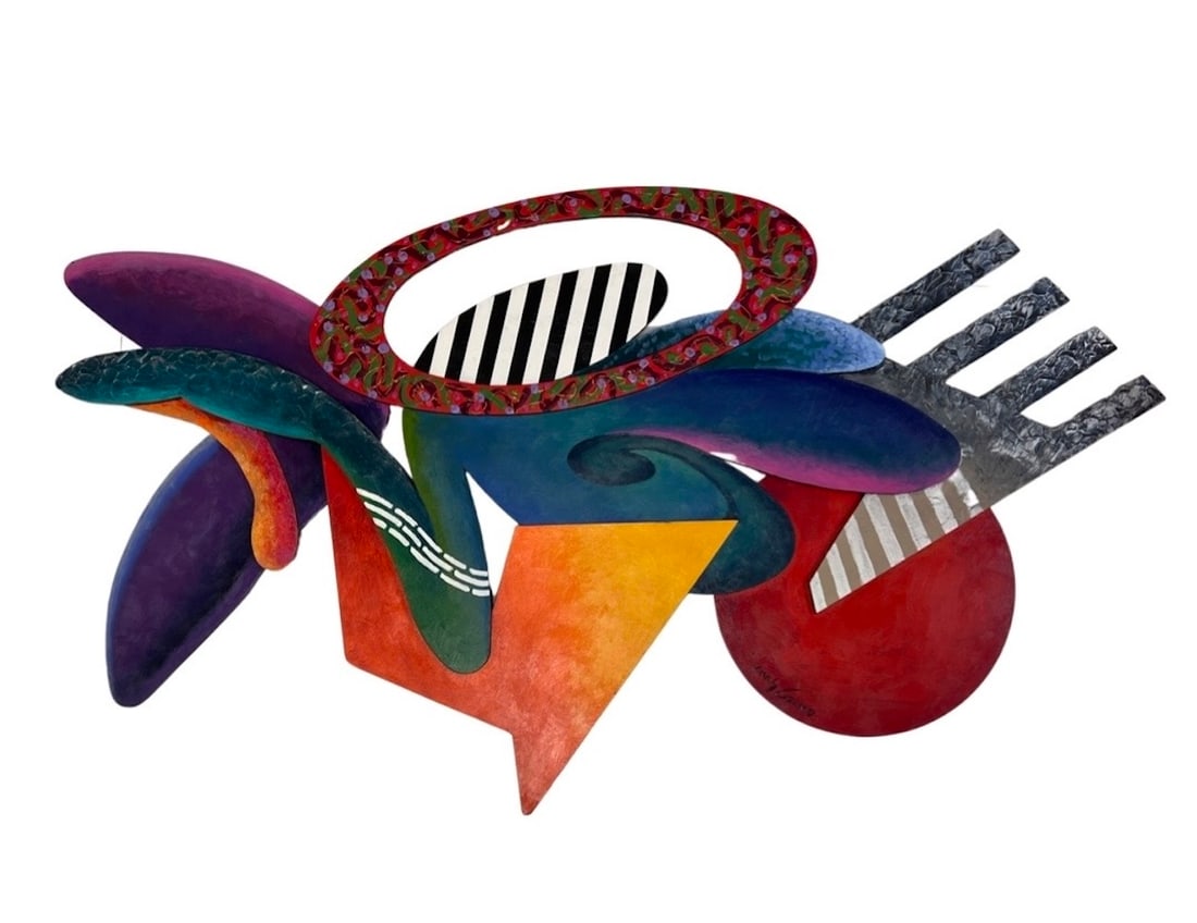 Jonas Gerard (Born 1941) is active/lives in North Carolina, Florida.: Jonas Gerard (Born 1941) Painted wood assemblage, Sliver Opposing Joined signed and dated , measures 39" x 69"