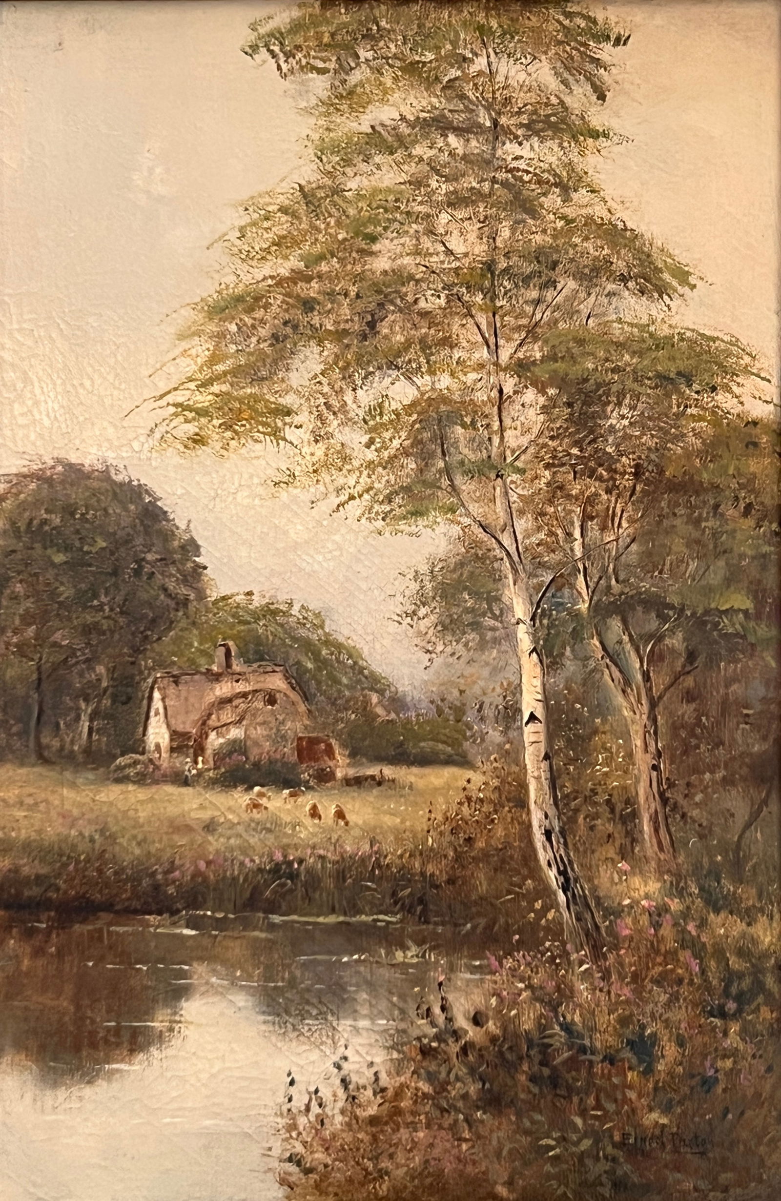 Ernest Parton (1845 - 1933) American/United Kingdom/England: Ernest Parton (1845 - 1933) Oil on Canvas, Signed Lower Right, Measures (12 x 18 inches) w/frame (18.5 x 25 inches) Ernest Parton was the younger brother of Arthur, in whose studio he spent two winter