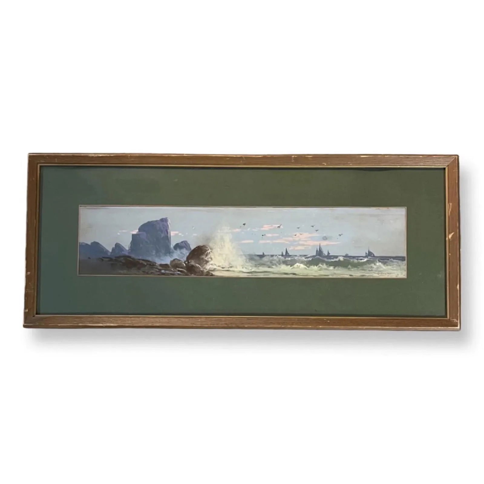 Clarence E. Braley (1854 - 1927) American: Clarence E. Braley (1854 - 1927) American " Rocky Coast" Pastel on paperboard ,Signed ,measures 19" x 6" inches