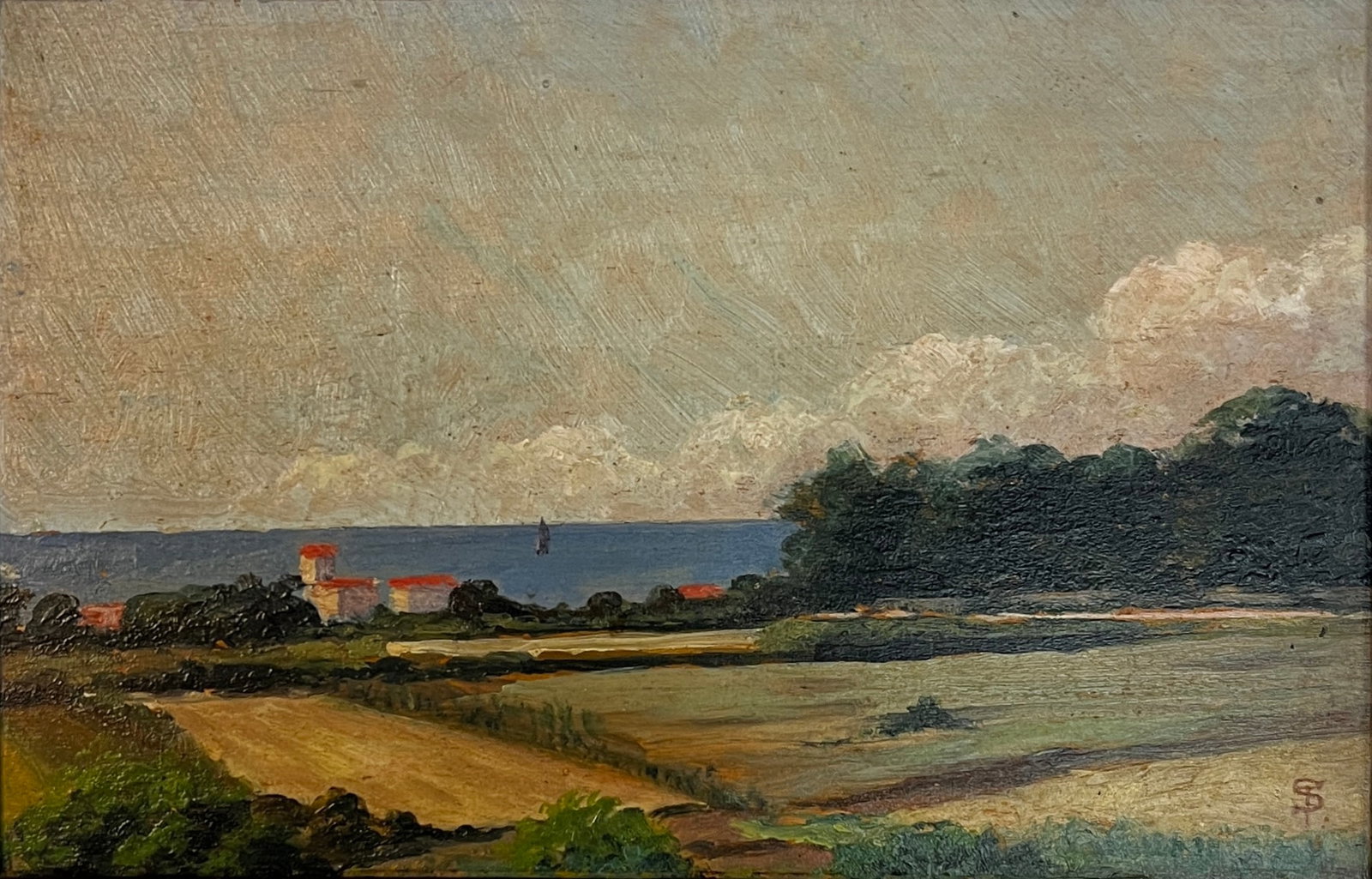 Telemaco Signorini (1835 - 1901) Italy: Telemaco Signorini (1835 - 1901) Oil on woodpanel, Signed Lower Lower Right (Monogram), Measures ( 6 x 9 inches) w/frame ( 8.5 x 11.5 inches) Born into a wealthy family in Florence in 1835, Telemaco S