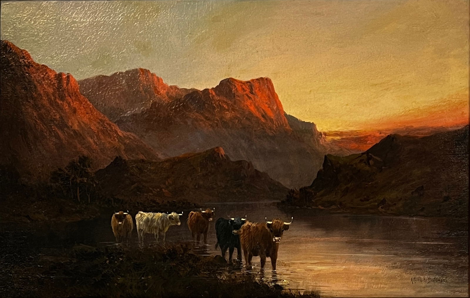 Alfred De Breanski, Sr. (1852 - 1928) American: Alfred De Breanski, Sr. (1852 - 1928) Oil on canvas, Signed Lower Right, Measures (18 x 28 inches) w/frame (28 x 38 inches) Born in London into a family of artists and living much of his life in Green