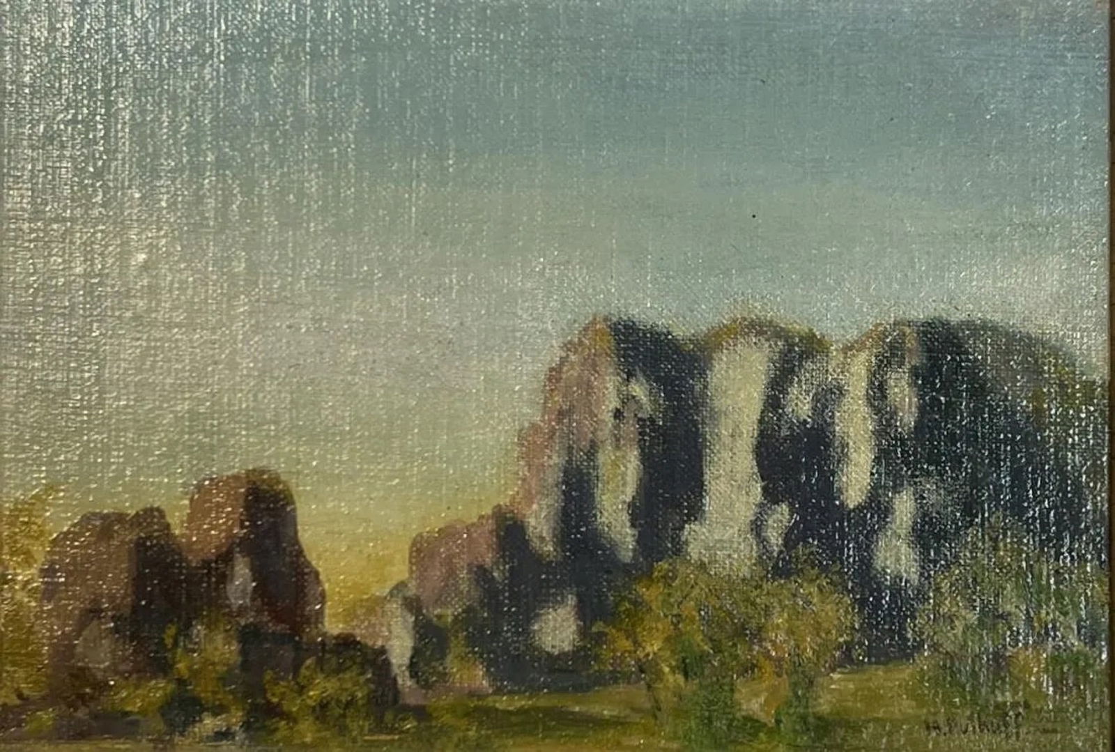 Hanson Duvall Puthuff (1875 - 1972) American: Hanson Duvall Puthuff (1875 - 1972) Oil on Canvasboard, Signed Bottom Right, Measures (5 x 6.5 inches) w/frame (8 x 10 inches) Hanson Puthuff was born in 1875 in Waverly, Missouri. He is primarily rem