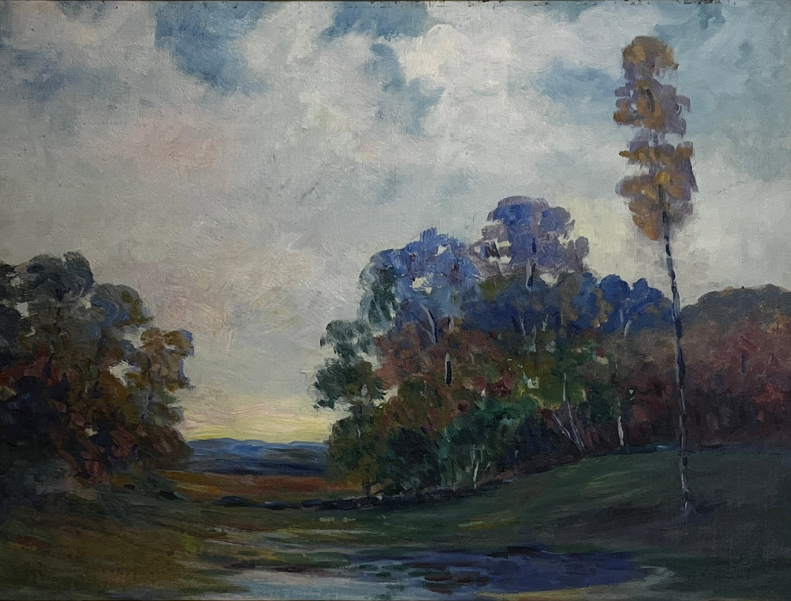 Harry Raymond Henry (1882 - 1974) American: Harry Raymond Henry (1882 - 1974) Oil on artistboard, Signed Lower Left, measures (11.5 x 15 inches) w/frame (15 x 19 inches) Born in Wichita, Kansas. His father became sheriff of Dodge City, Kansas, 