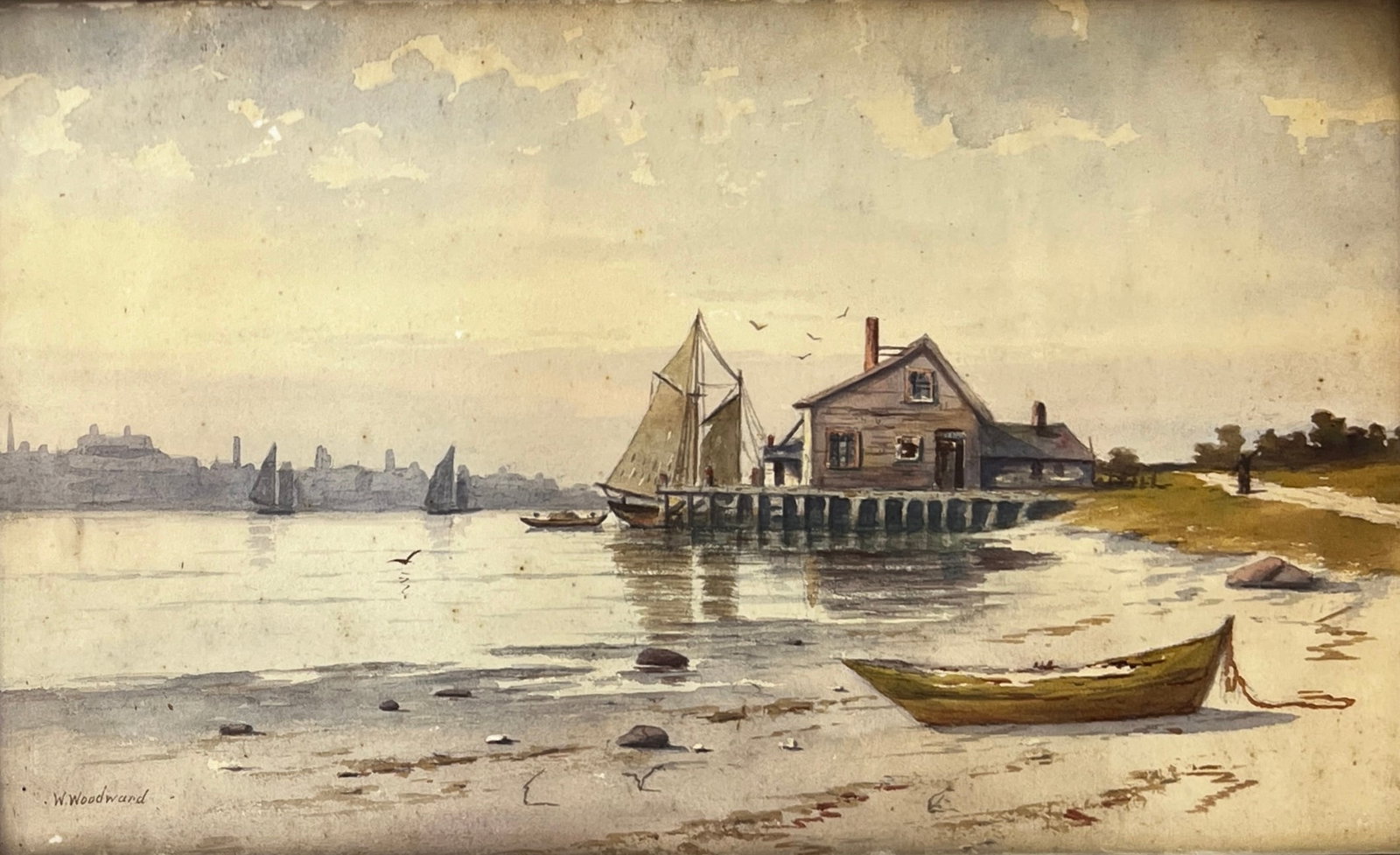 William Woodward (1859 - 1939) American: William Woodward (1859 - 1939) Watercolor on Paper, Signed Lower Left, Measures (12 x20 inches) w/frame (14.5 x 22.5 inches) A painter, teacher, sketch artist, etcher, and architect, William Woodward