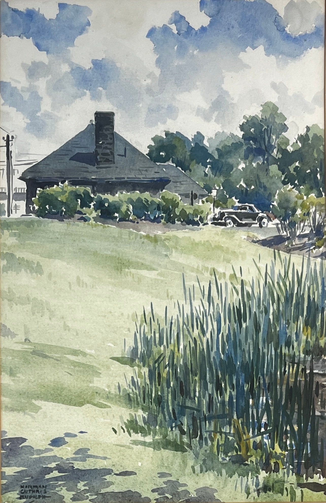 Norman Guthrie Rudolph (1900 - 1985) American: Norman Guthrie Rudolph (1900 - 1985) Watercolor on paper, signed lower left, measures (20.5 x 13 inches) was active/lived in New York. Norman Rudolph is known for Landscape, marine, town buidings and 