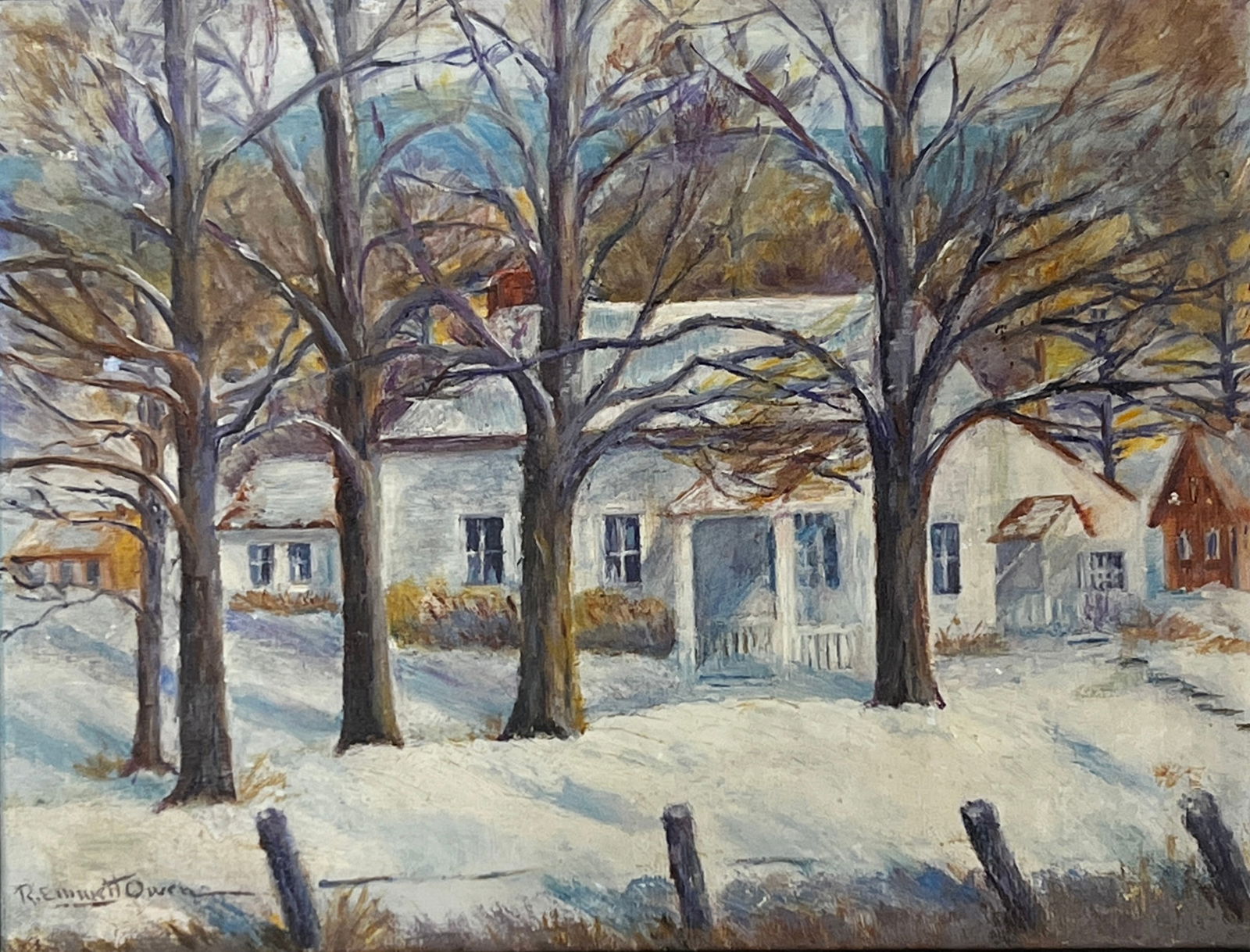 Robert Emmett Owen (1878 - 1957) American: Robert Emmett Owen (1878 - 1957) Oil on board, Signed Lower Left, Measures ( 8 x 10 inches) w/frame ( 10.5 x 13 inches) Robert Emmett Owen was a successful artist best known for his Impressionist view