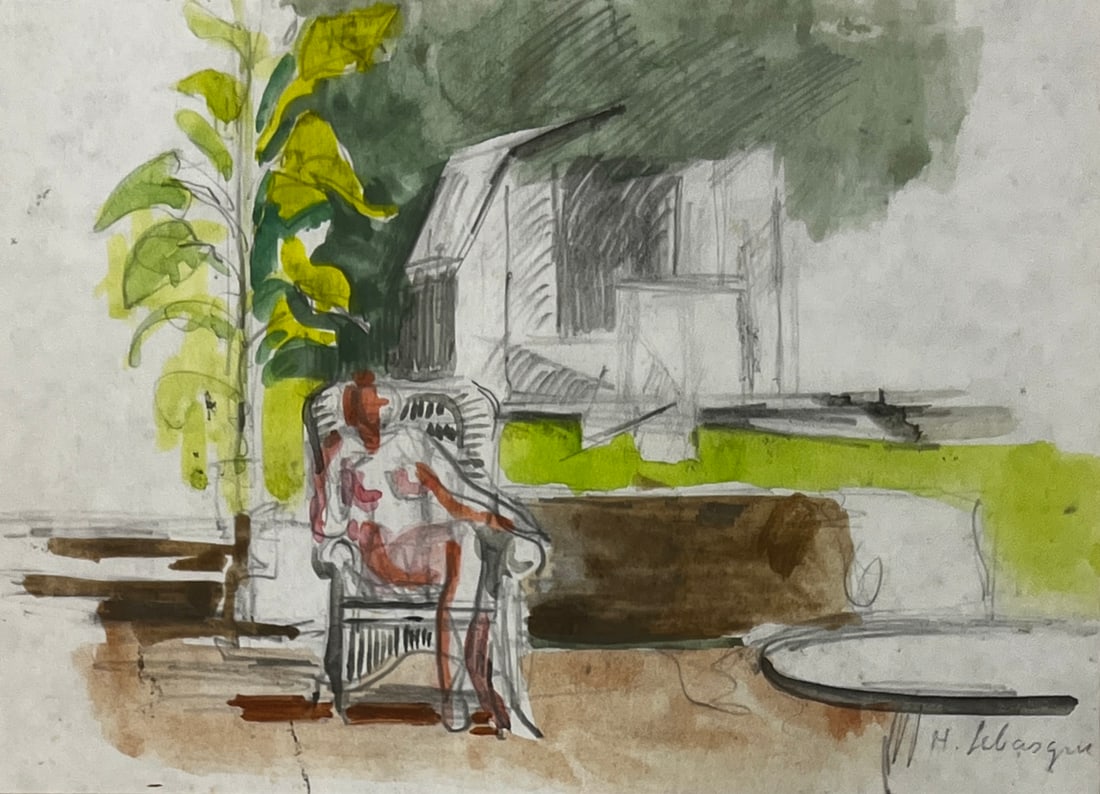 Henri Baptiste Lebasque (1865 - 1937) France: Henri Baptiste Lebasque (1865 - 1937) Watercolor and pencil on paper, signed lower right, measures 5 x 7 inches and 9.5 x 11.5 inches. Born in France at Champigne, Henri Lebasque became known as a pai