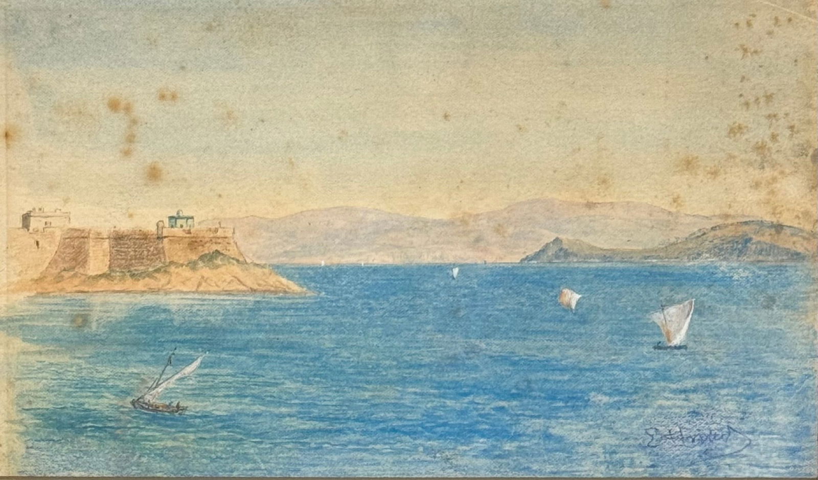 Earl "Bill" Earle Horter (1881 - 1940) American: Earl "Bill" Earle Horter (1881 - 1940) Watercolor and graphite on paper, signed lower right, piece measures 5 x 8.5 inches and 10 x 13.5 inches w/frame. Printmaker Earl Horter, born in 1881 in Germant