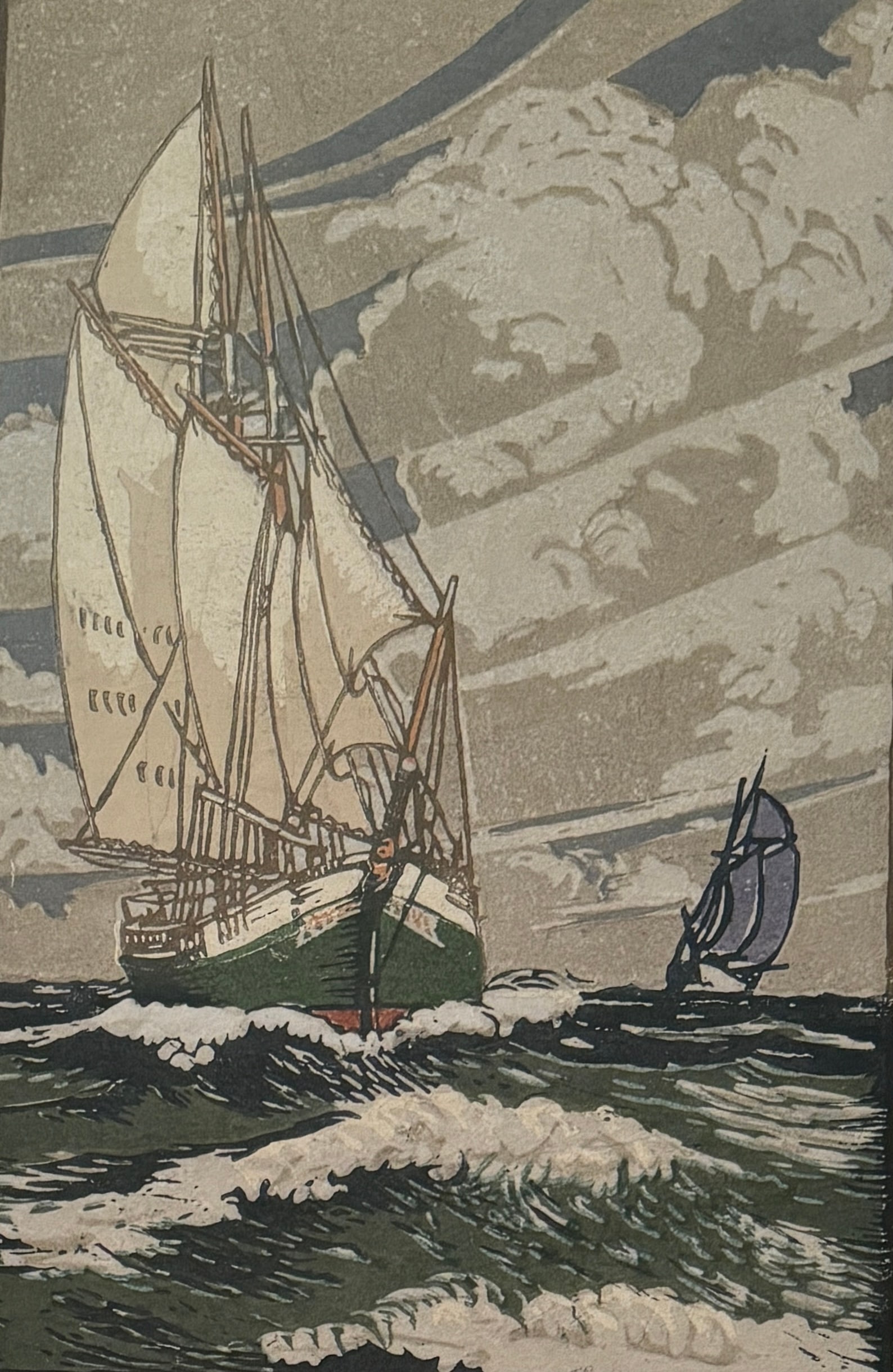 Carroll Thayer Berry (1886 - 1978) "Coaster Before the Wind" (1 of 4)