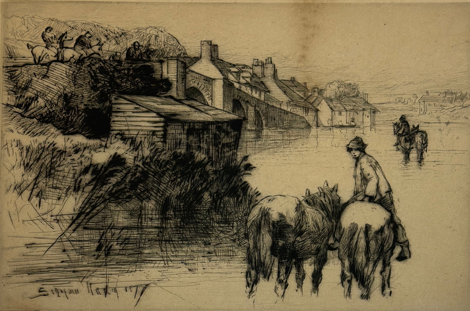Francis Seymour Haden (1818-1910) "Wareham Bridge": Francis Seymour (Sir) Haden (1818-1910) Drypoint Etching, titled "Wareham Bridge" (Delteil 159) 1877, signed and annotated 'D159 1st St' in pencil, signed lower right "seymour Haden", piece measures 6