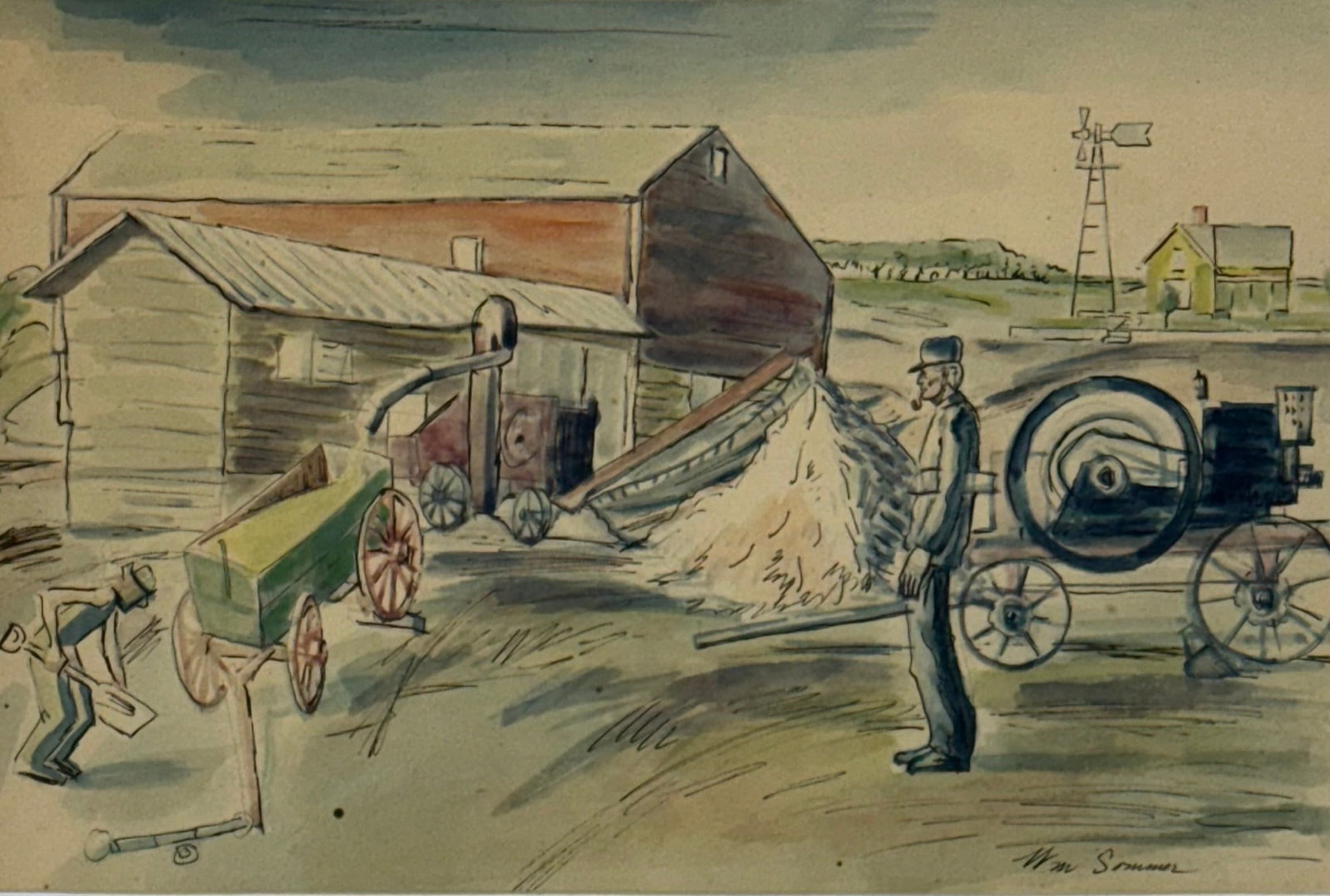 William Sommer (1867 - 1949) American: William Sommer (1867 - 1949) Watercolor and ink on paper, signed lower right, measures 10 x 14 inches and 20 x 24 inches w/frame. William Sommer is seen as a key person in bringing European modernism