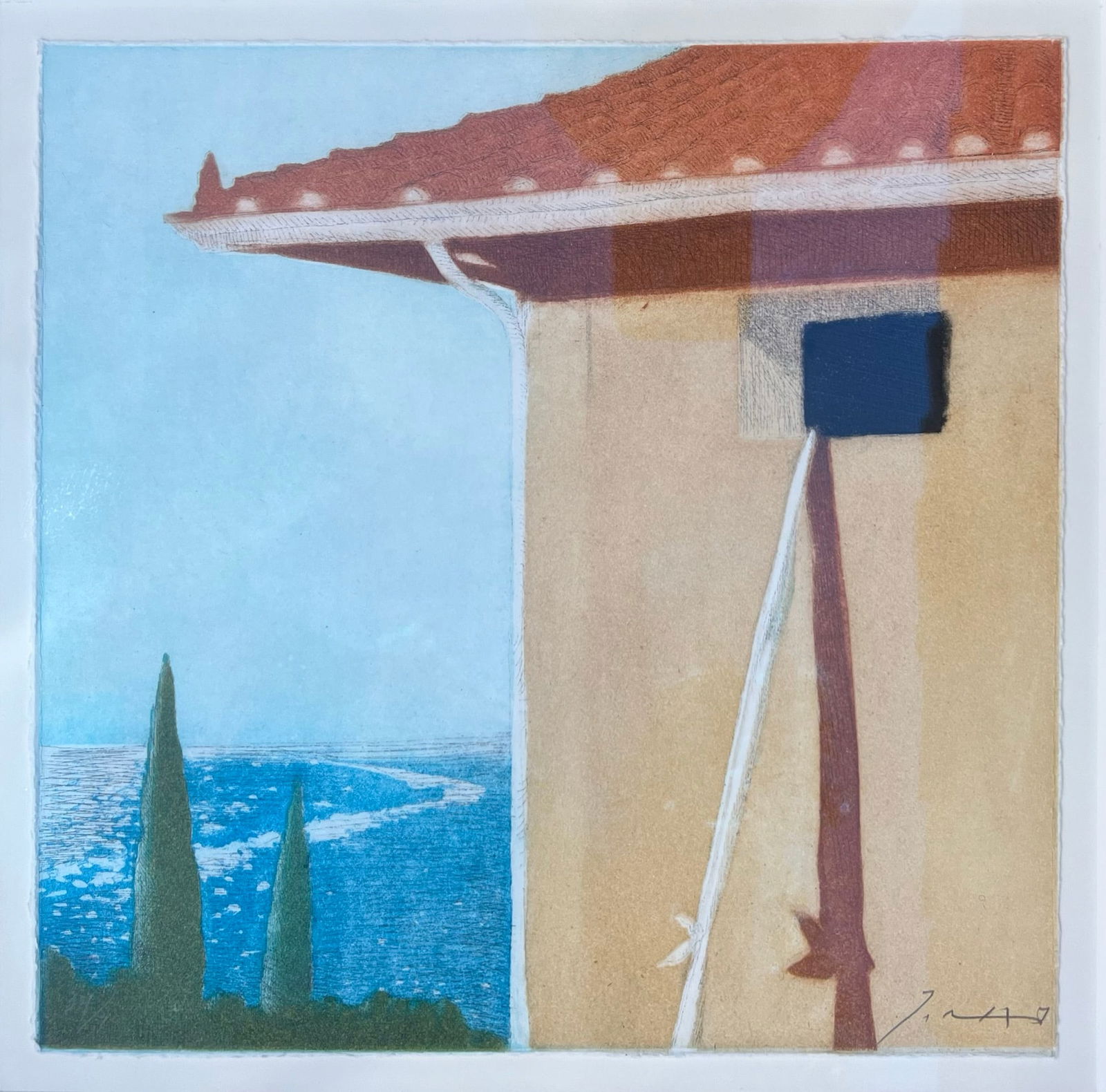 Julio Larraz (Born 1944) Latin American: Serigraphy on paper, edition of 70, actual piece measures 12 x 12 inches, signed lower right. Julio Fernández Larraz is a Cuban artist. He has lived in the United States since 1961. He first worked a