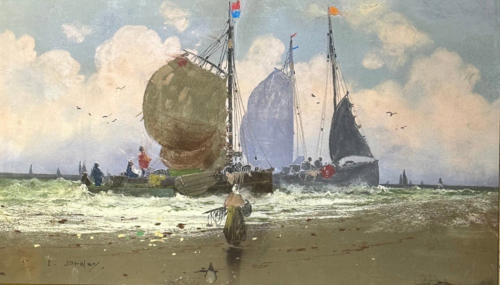 Clarence E. Braley (1854 - 1927) American: Clarence E. Braley (1854 - 1927) Pastel on heavy paper, signed lower left "C. Braley", piece measures 13 x 23 and 18 x 28 inches w/frame. Clarence Braley was a self-taught landscape painter whose favo