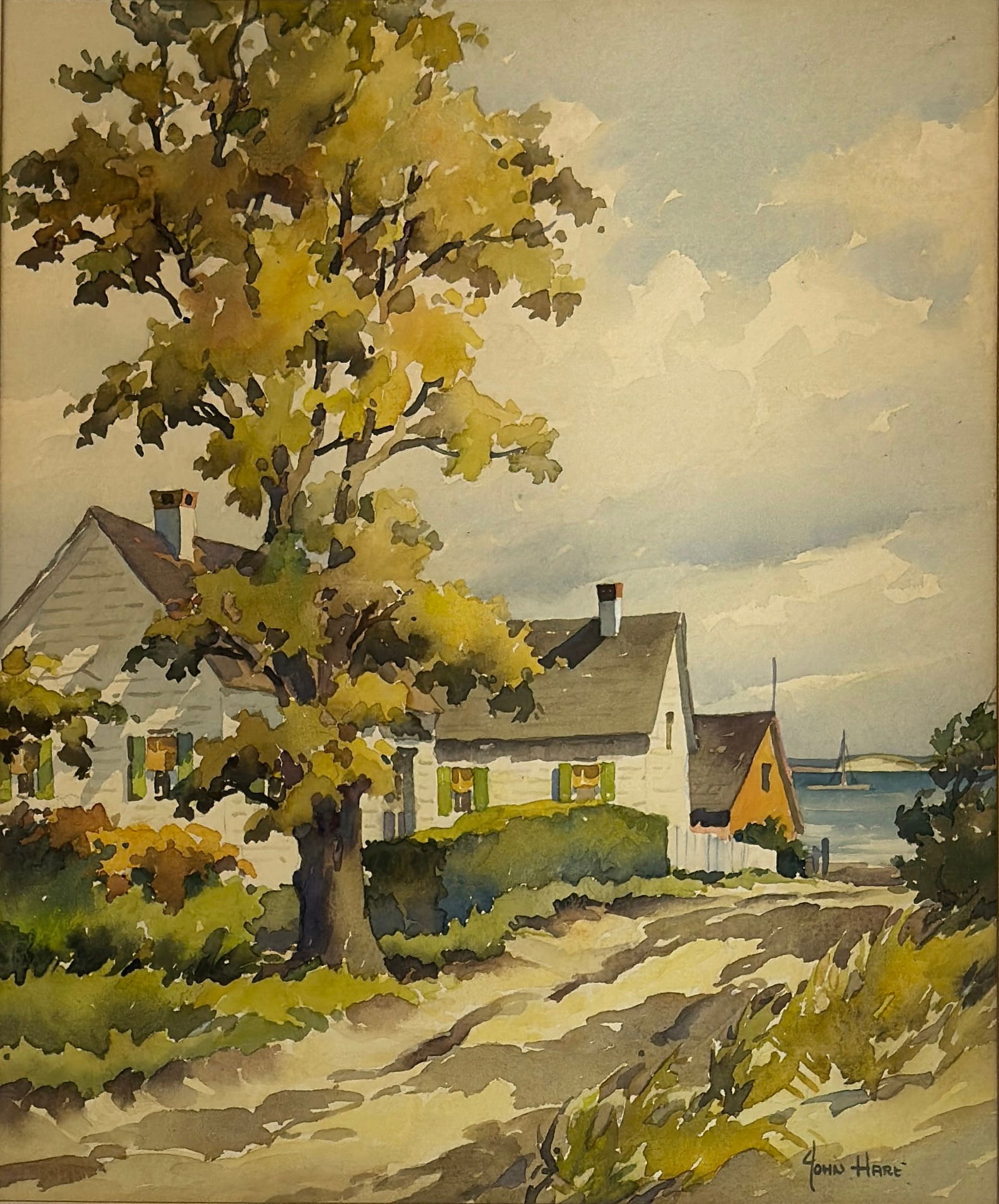 John Cuthbert Hare (1908 - 1978) "Provincetown, West End": John Cuthbert Hare (1908 - 1978) Watercolor on paper, signed lower right "John Hare", piece depicts the West End of Provincetown, piece measures 11.5 x 9 and 21.5 x 18.5 inches. Piece was originally p