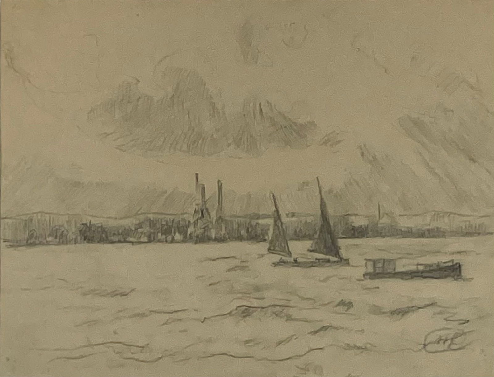 Hayley Lever (1876 - 1958) "Sailboats in the ... River, Boston 1926" (1 of 3)