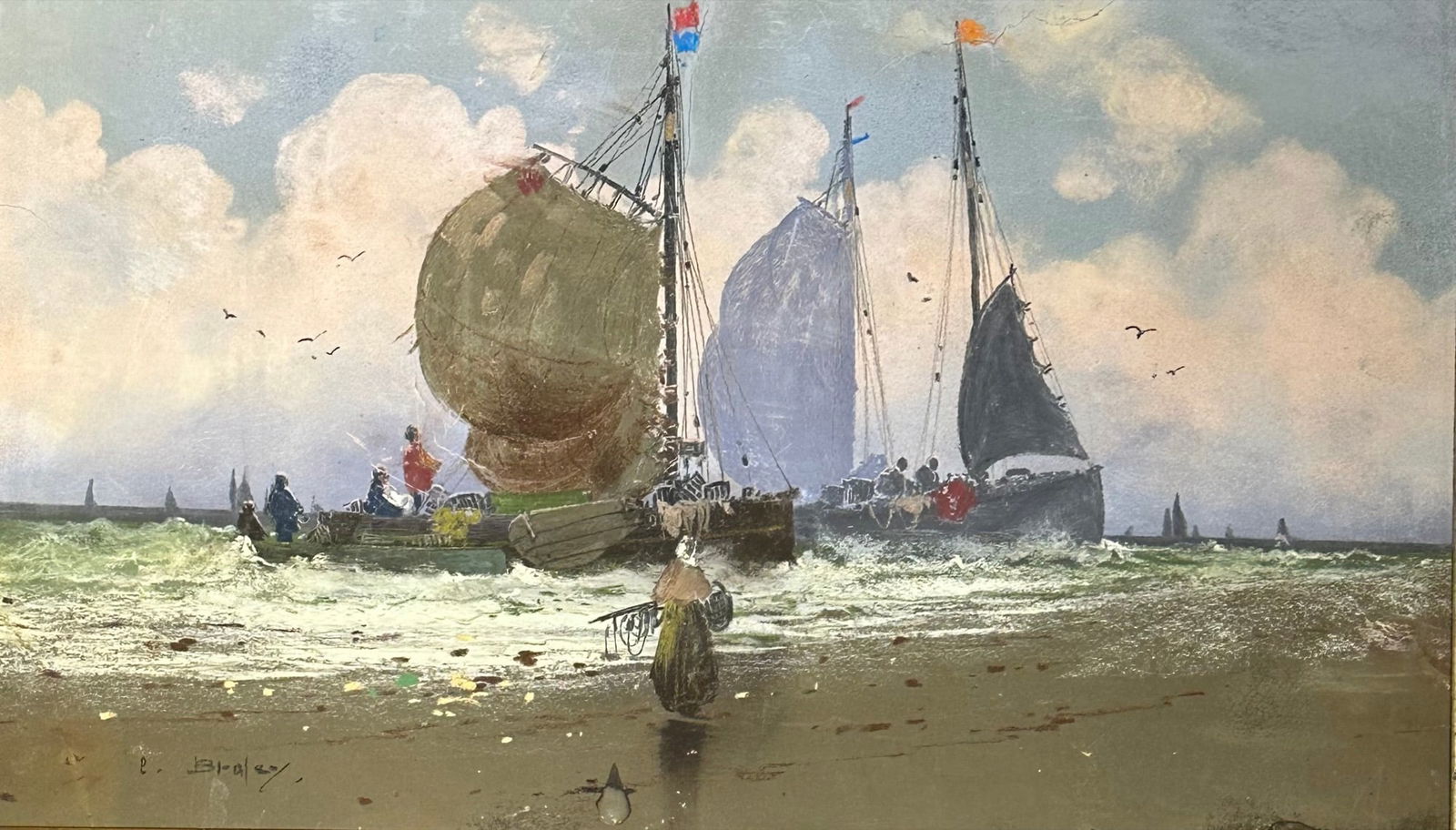 Clarence E. Braley (1854 - 1927) American: Clarence E. Braley (1854 - 1927) Pastel on heavy paper, signed lower left "C. Braley", piece measures 13 x 23 and 18 x 28 inches w/frame. Clarence Braley was a self-taught landscape painter whose favo