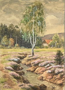 Albert Van Nesse Greene (1887 - 1971) American: Albert Van Nesse Greene (1887 - 1971) Watercolor and goauche, signed lower left, piece measures 14 x 10 and 23 x 20 inches w/frame.Born in Jamaica, New York in 1887, Albert Van Nesse Green had a long