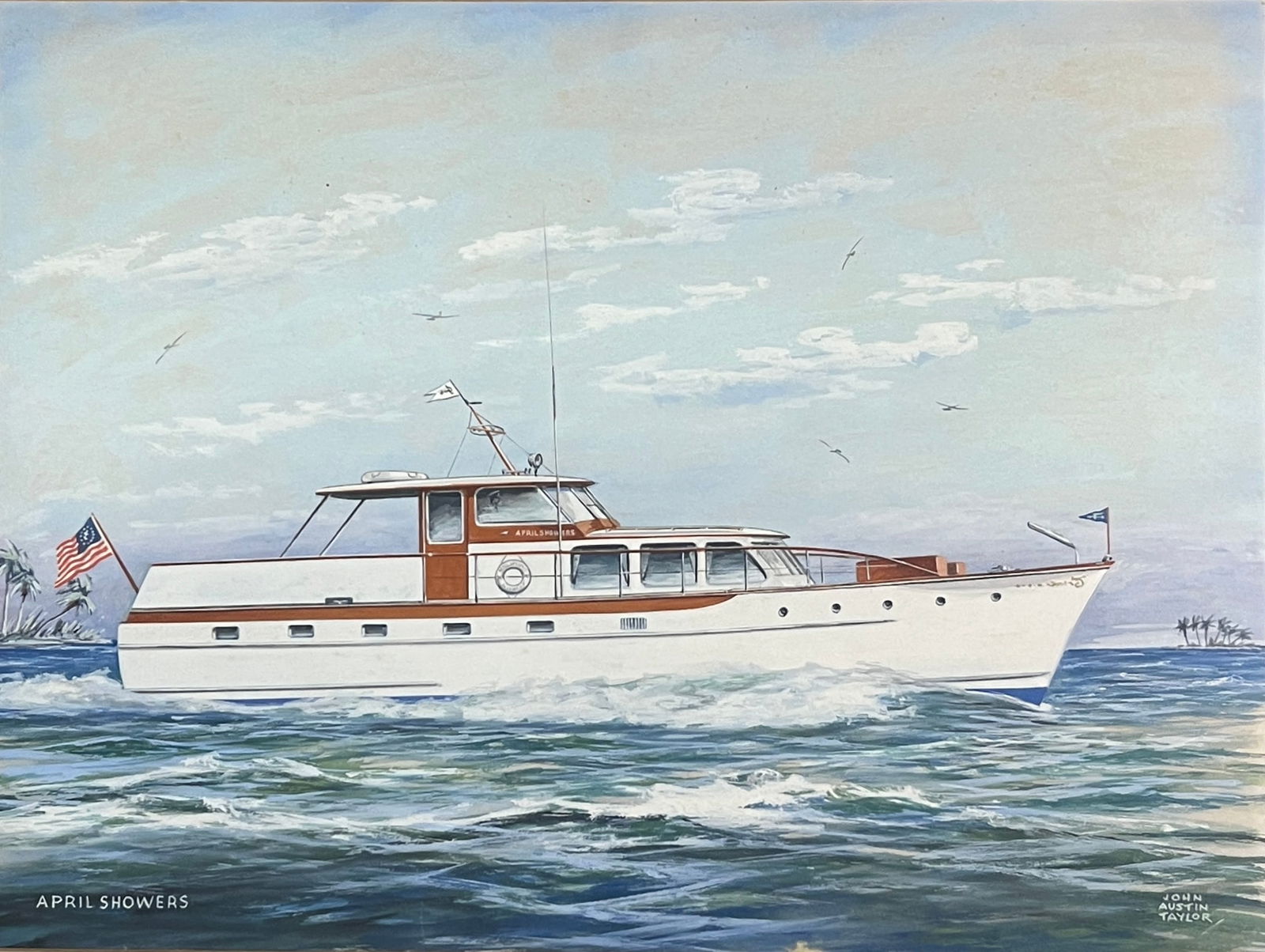 John Austin Taylor (20th Century) "April Showers": John Austin Taylor (20th century) Watercolor and gouache, signed lower right, piece measures 15 x 19 and 25.5 x 30 inches w/frame. John Taylor is known for Ship portrait.