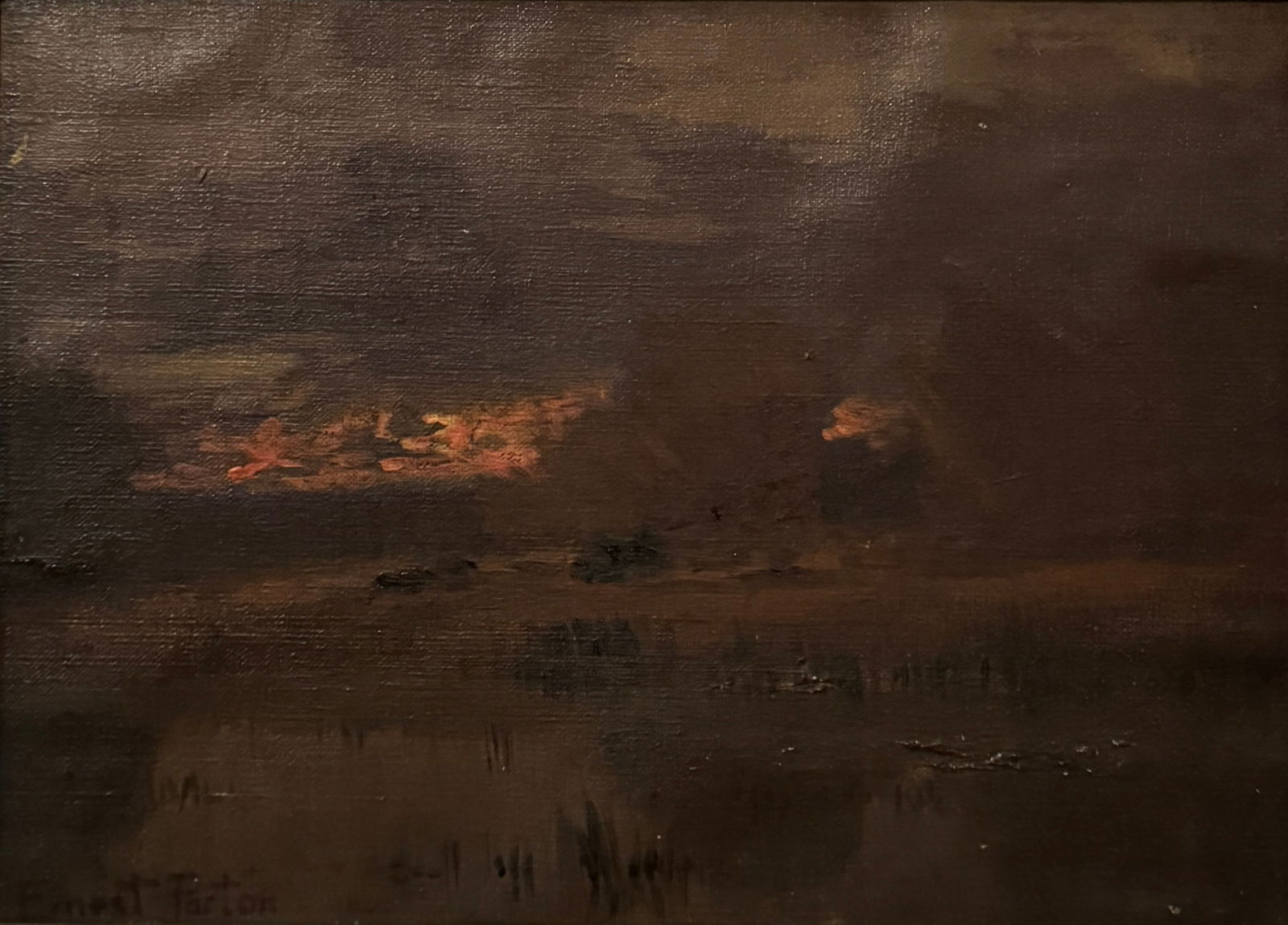 Ernest Parton (1845 - 1933) American: Ernest Parton (1845 - 1933) Oil on canvas, signed lower left, piece measures 8.5. x 12 and 12.5 x 15.5 inches w/frame. Ernest Parton was the younger brother of Arthur, in whose studio he spent two win