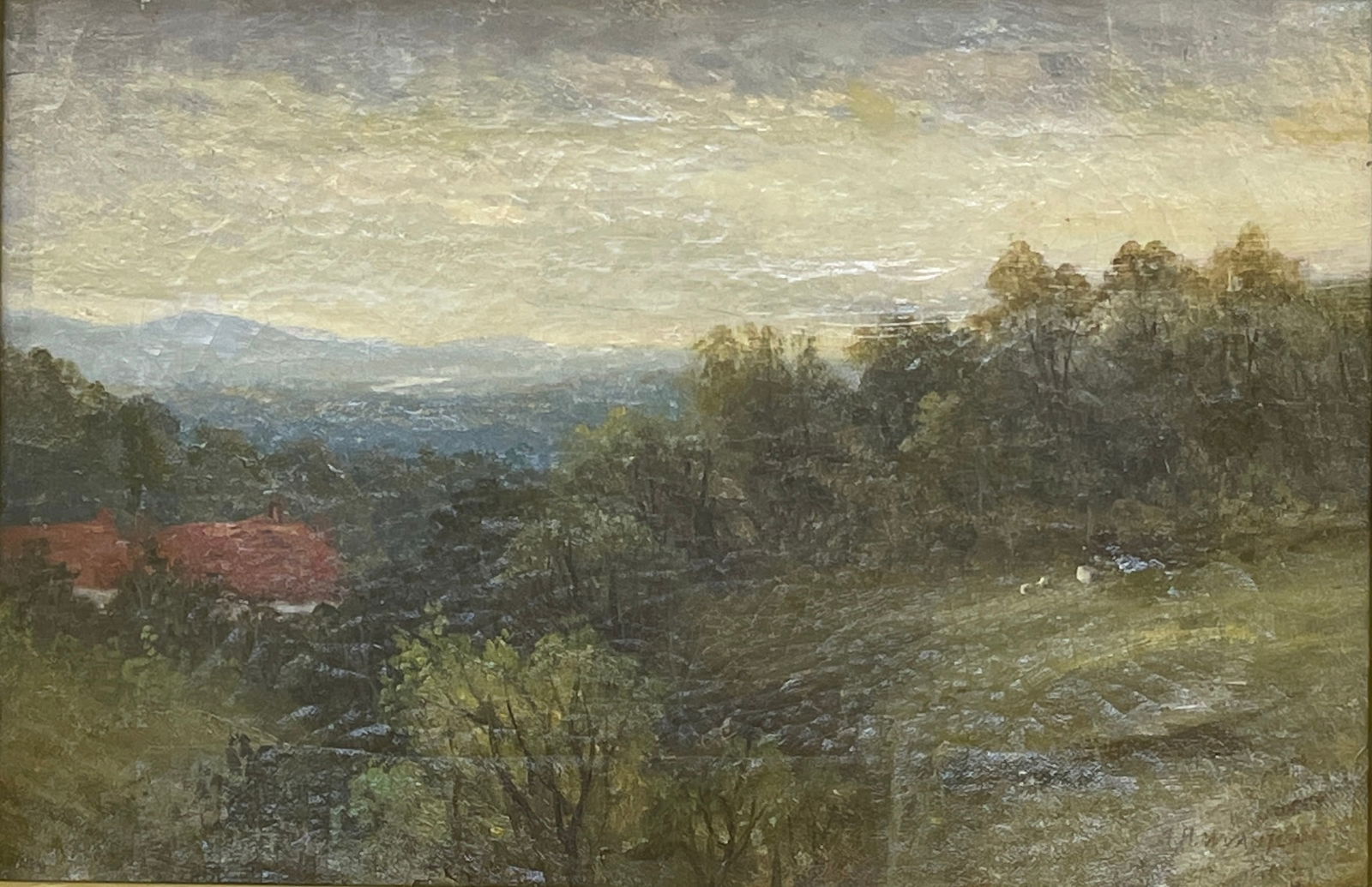 Alexander Helwig Wyant (1836 - 1892) American: Alexander Helwig Wyant (1836 - 1892) Oil on canvas, signed lower right "A.H. Wyant', piece measures 8 x 12 and 15.5 x 19.5 inches w/frame. Alexander Helwig Wyant was an American landscape painter. His