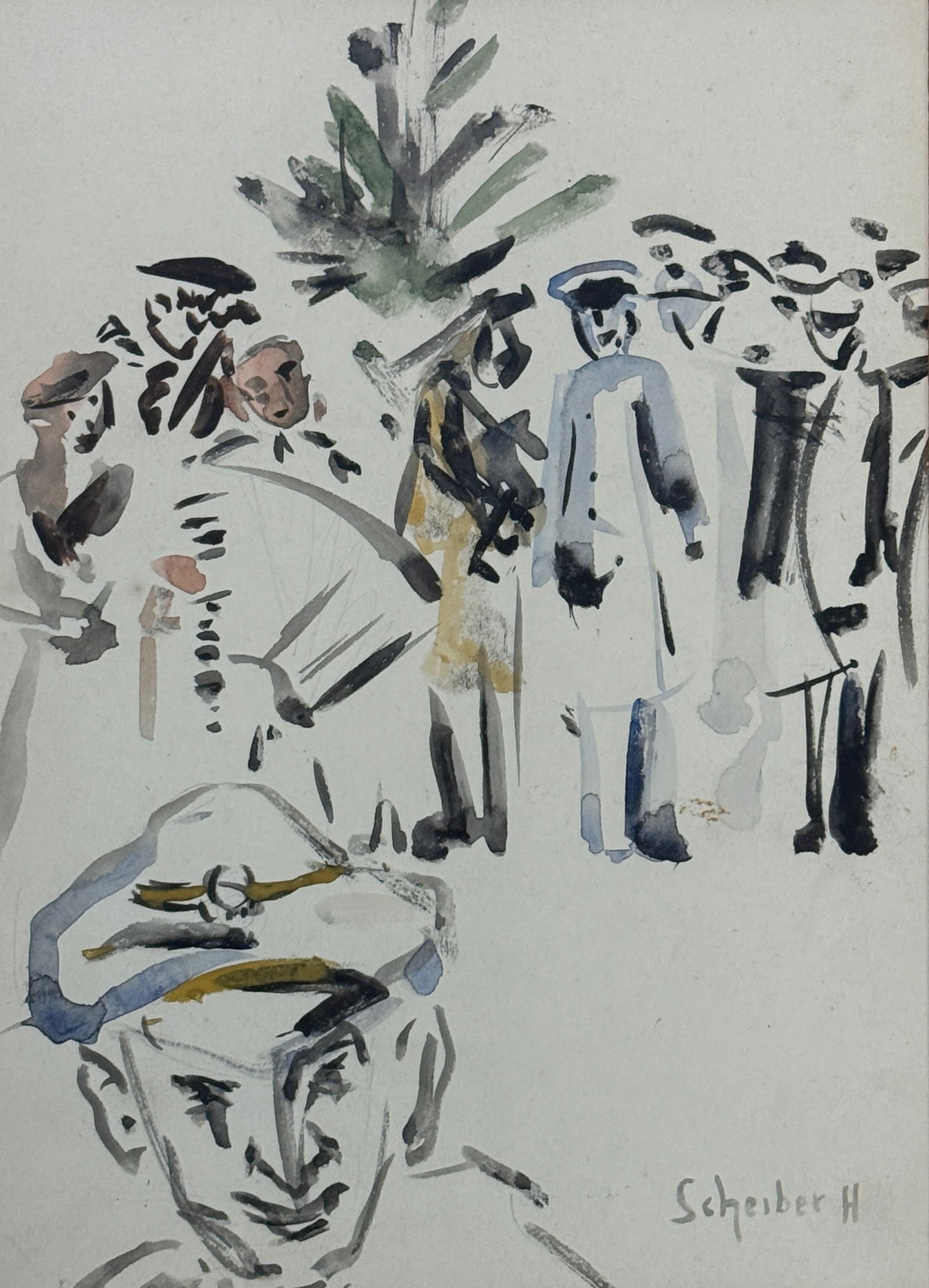 Hugo Scheiber (1873 - 1950) Hungary/Austria: Hugo Scheiber (1873 - 1950) Watercolor on paper,signed lower right, measures 9 x 6 and 15 x 12 inches w/frame. Hugó Scheiber was born in Budapest in 1873. At the age of eight, he moved with his famil