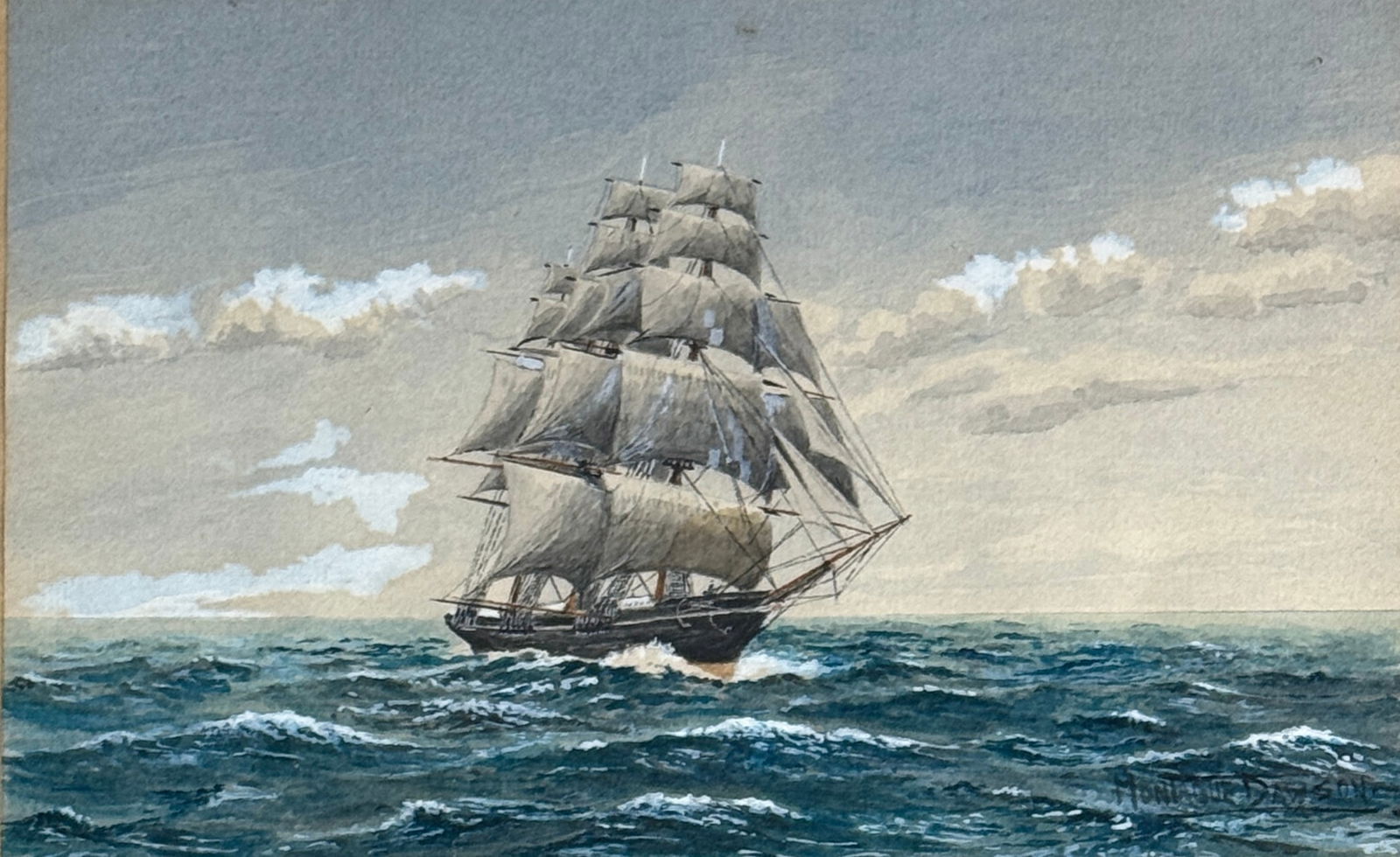 Montague J. Dawson (1890 - 1973) England: Montague J. Dawson (1890 - 1973) Watercolor and gouache on paper, signed lower right, piece measures 5 x 8 and 11 x 14 inches w/frame. Montague Dawson RSMA, FRSA was a British painter who was renowned