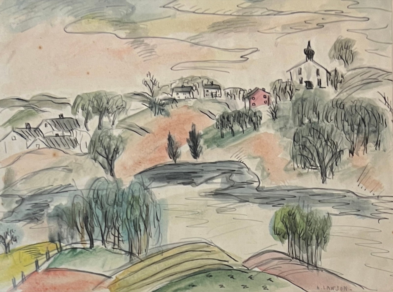 A. L. Gaylor (1889-1986) American: Adelaide Lawson Gaylor (1889 - 1986) Watercolor & Ink on paper, signed lower right "A Lawson", piece measures ( x inches ) w/frame ( x inches ) Adelaide Lawson Gaylor was active as an artist in New Yo