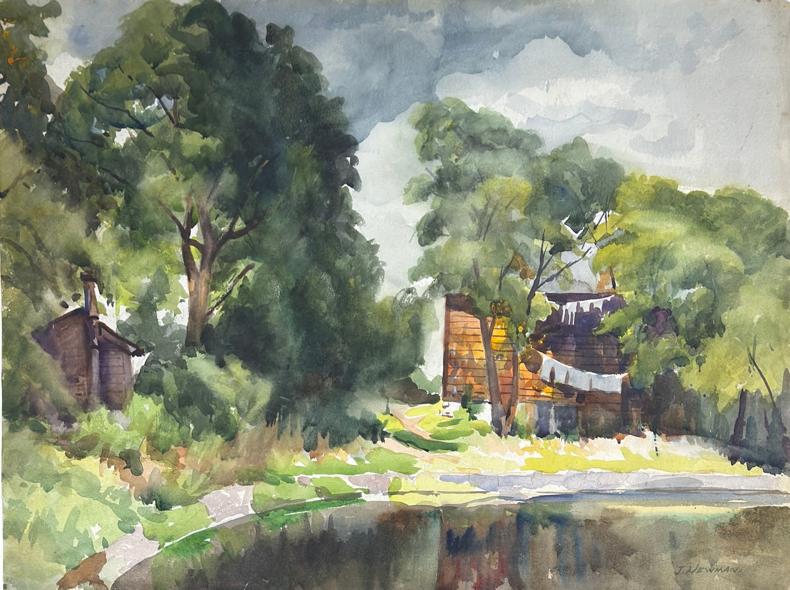 Joseph Newman (1890 - 1979) American: Joseph Newman (1890 - 1979) Watercolor on paper, Signed lower right, measures (19.5 x 26) and (23.5 x 30) inches w/ frame. Joseph Newman was born in New York City in 1890. He attended the Pratt Instit