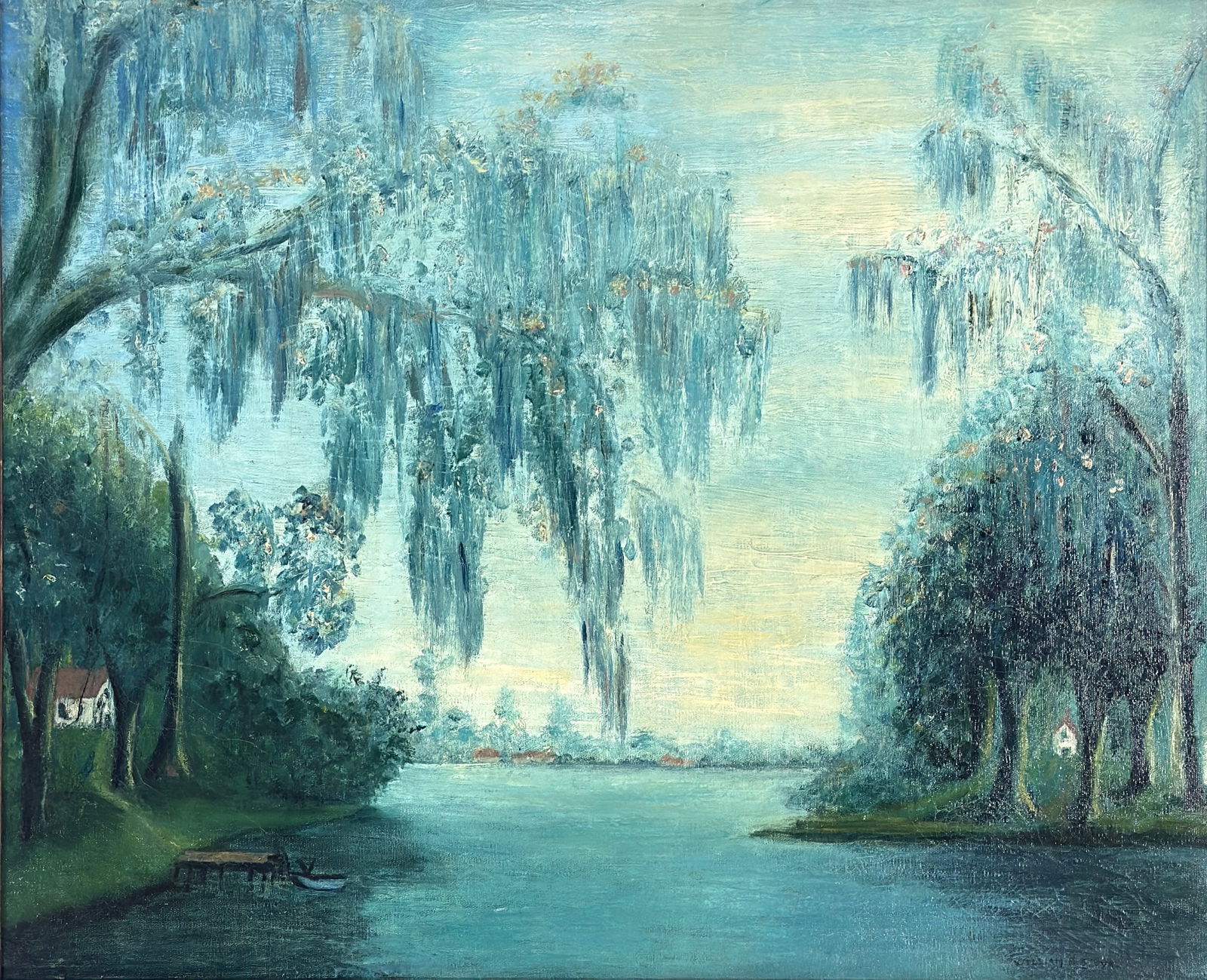 William Posey Silva (1859 - 1948) "Garden of Dreams 1936": William Posey Silva (1859 - 1948) Oil on canvas laid on board titled "Garden of Dreams 1936", signed lower right "William P. Silva" and titled on verso "Garden of Dreams", piece measures 22 x 26 and 2