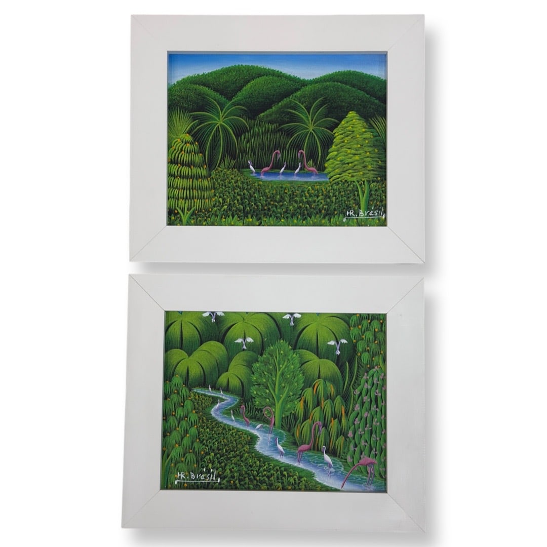 Pair of Henri Robert Bresil (1952 - 1999) Palm Trees And Flamingoes (1 of 8)