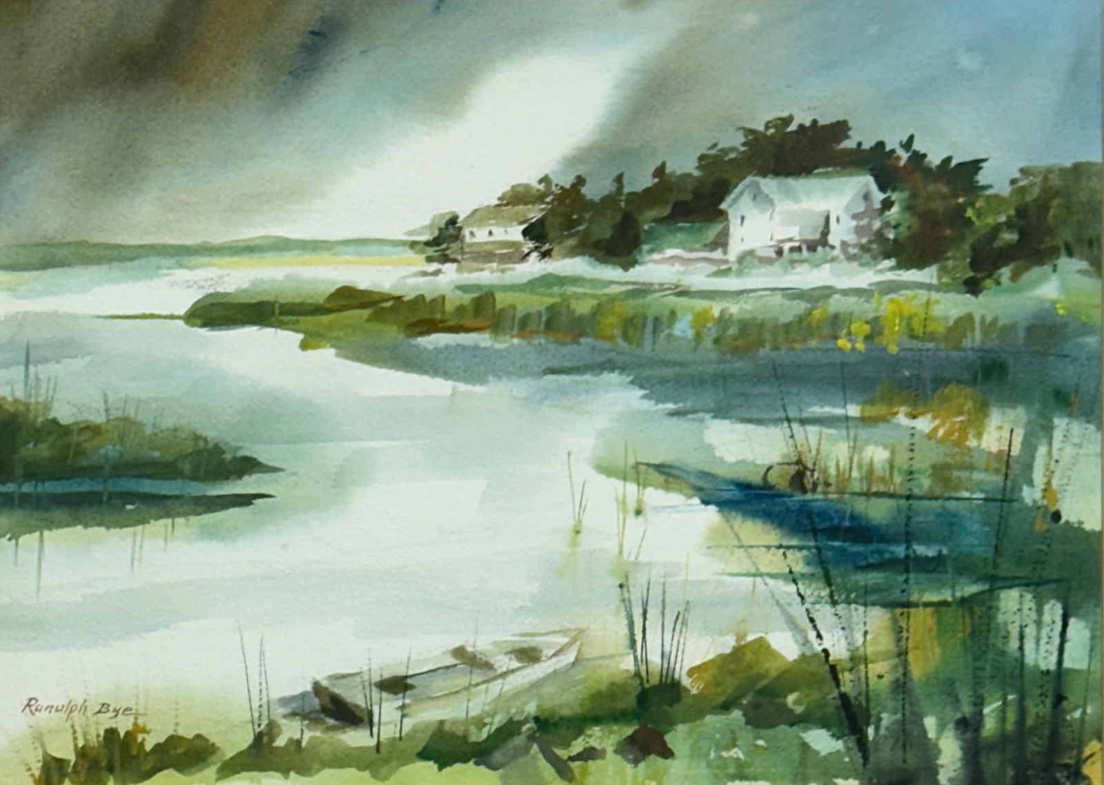 Ranulph Bye (1916 - 2003) American: Ranulph (De Bayeux) Bye (1916 - 2003) Watercolor on paper, signed lower left, measures 10 x 14 and 16.5 x 20.5 inches w/frame. Artist was born in Princeton, NJ and made his home in Holicong, Bucks Cou