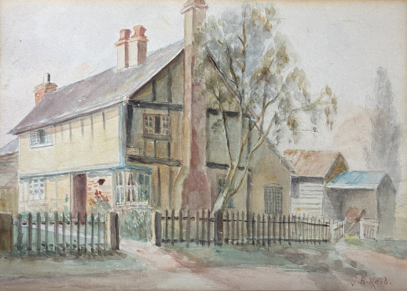 Jane Brewster Reid (1862 - 1966) American: Jane Brewster Reid (1862 - 1966) Watercolor on paper, signed lower right, piece measures 7.5 x 10 and 14 x 17 inches w/frame. Artist was a prolific watercolorist from Rochester, New York, who visited 