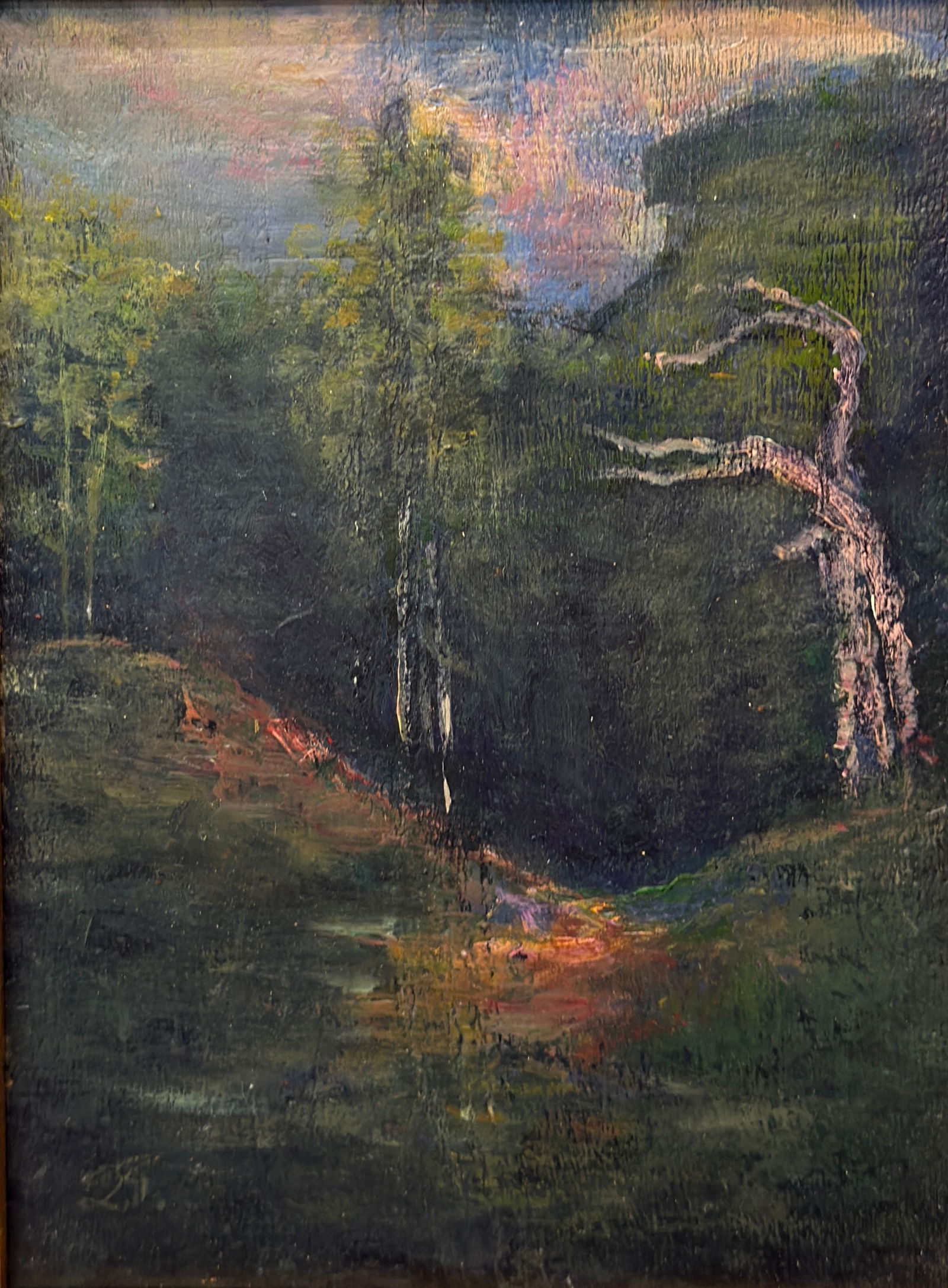 David Johnson (1827 - 1908) American: David Johnson (1827 - 1908) Oil on wood panel, monogram signed lower left, piece measures 7 x 5 and 11 x 9 inches with frame. Let us know if you have any other questions whatsoever. Warm regards, Cutl