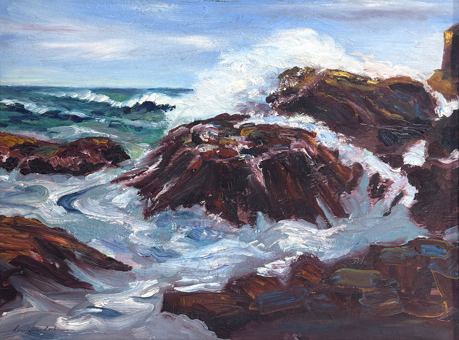 Constance Cochrane (1888 - 1962) American: Constance Cochrane (1888 - 1962) Oil on canvasboard, signed lower left, piece measures 18 x 24 and 21 x 27 inches w/frame. Constance Cochrane was born in Pensacola, Florida, at the United States Navy 