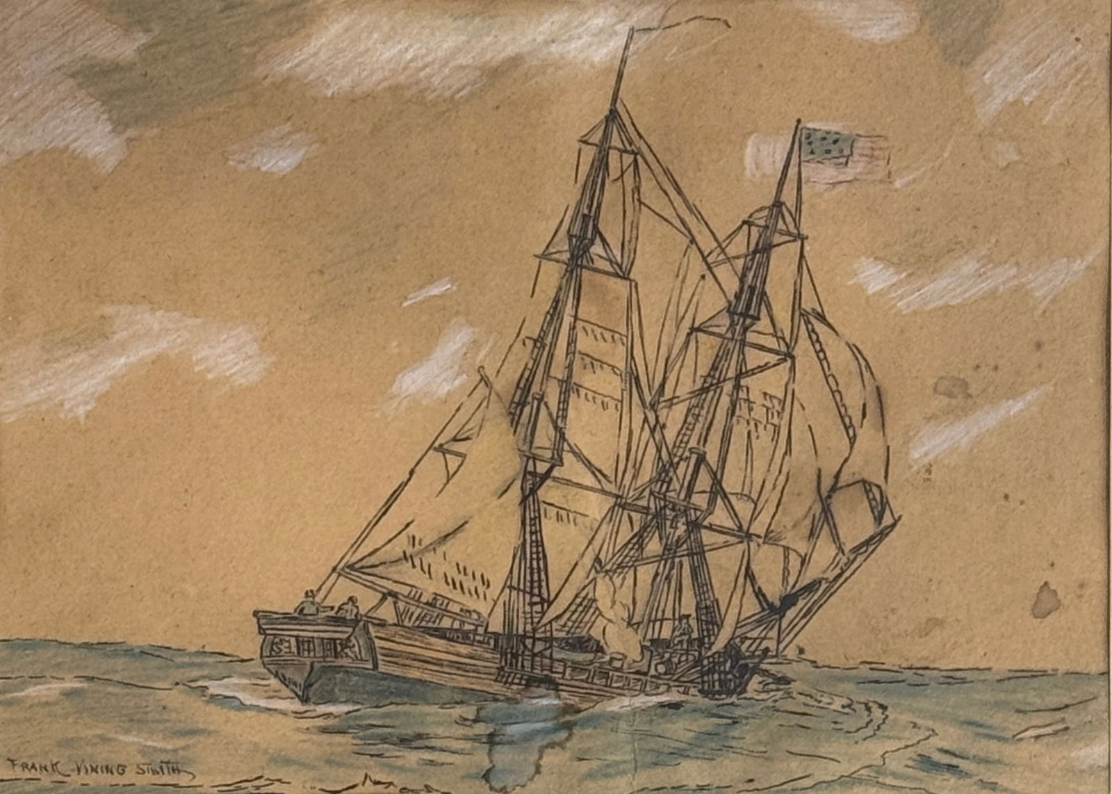 Frank Vining Smith (1879 - 1967) American: Frank Vining Smith (1879 - 1967) Watercolor and goauche on paper, signed lower left, measures 8.5 x 11.5 and 13 x 17 inches w/frame.