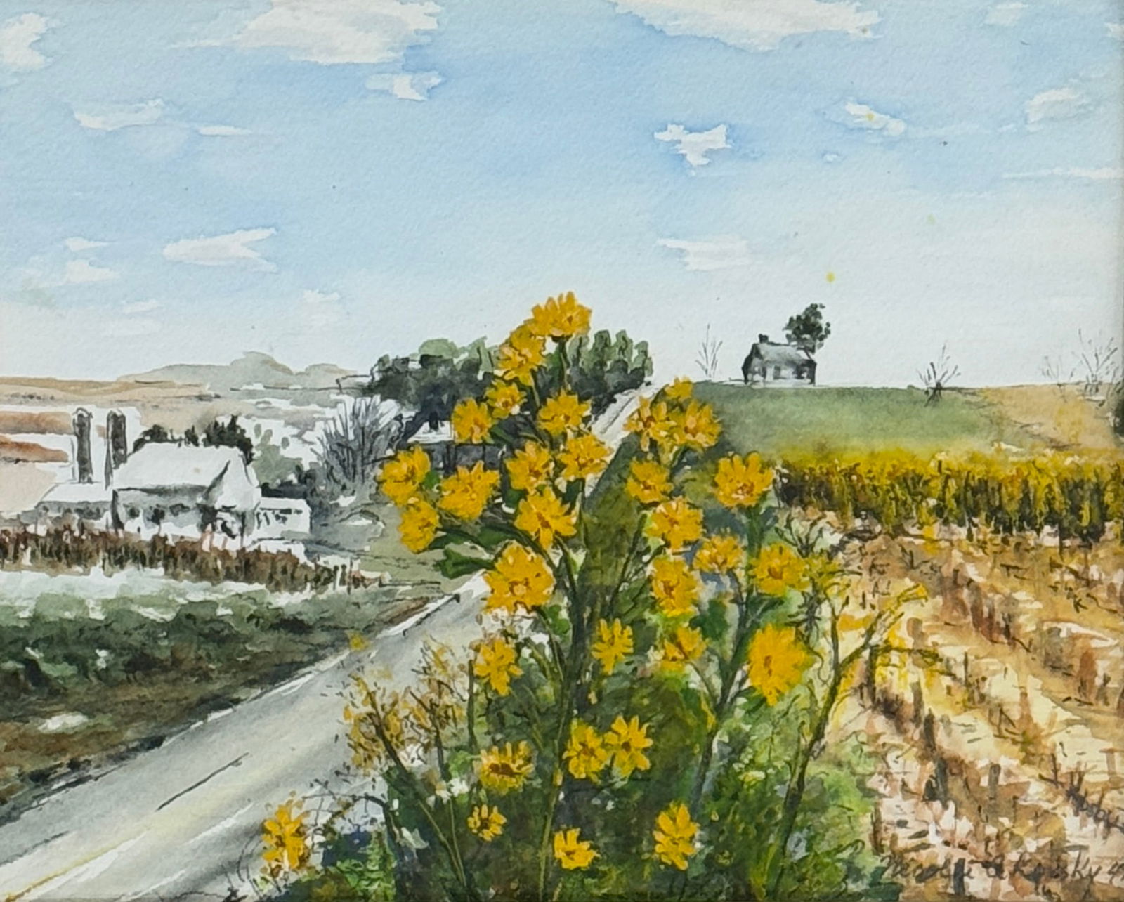 Nicolai Cikovsky (1894 - 1984) American: Nicolai Cikovsky (1894 - 1984) Watercolor on paper, signed lower right in pencil and dated 41', piece measures 8 x 10 and 12 x 15 inches with original frame. The well known and highly regarded landsca