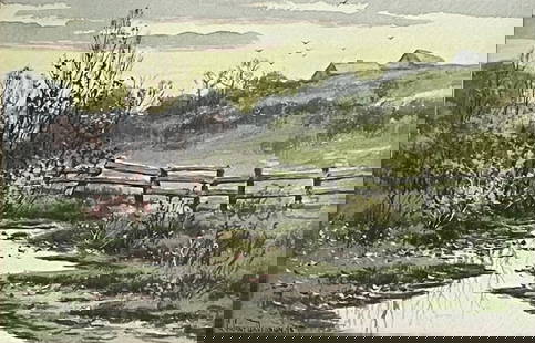 Charles Grant Davidson (1865 - 1945) American: Charles Grant Davidson (1865 - 1945) Watercolor and gouache on paper, signed lower left, piece measures 4.5 x 9 and 9.5 x 14 inches w/frame. Artist was active/lived in New York. Charles Davidson is kn