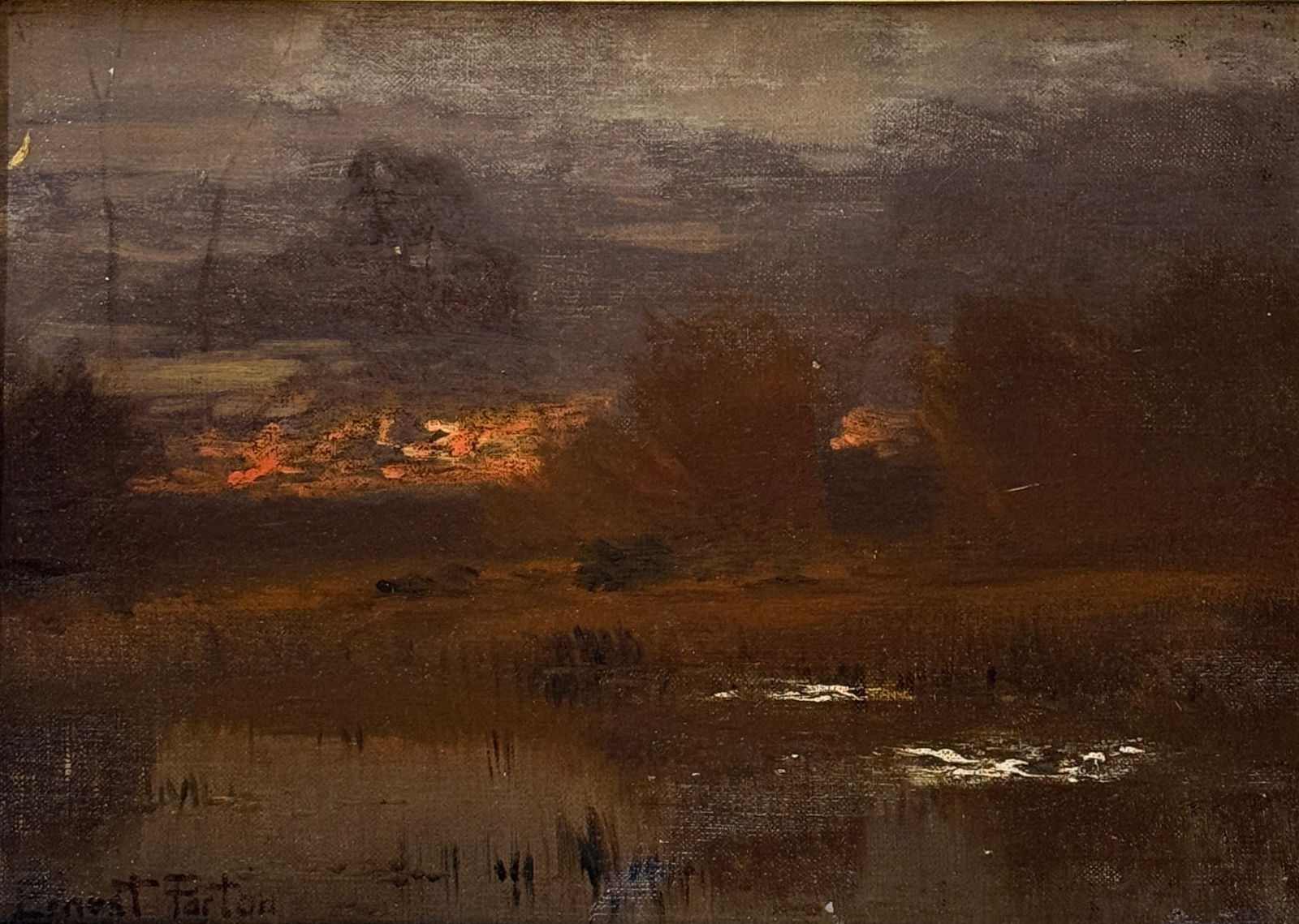 Ernest Parton (1845 - 1933) American: Ernest Parton (1845 - 1933) Oil on canvas, signed lower left, piece measures 8.5. x 12 and 12.5 x 15.5 inches w/frame. Ernest Parton was the younger brother of Arthur, in whose studio he spent two win