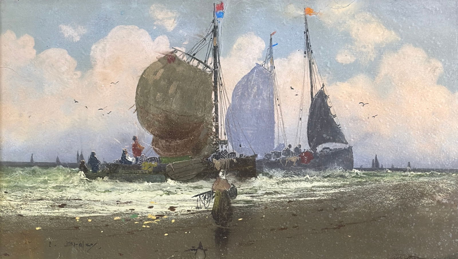 Clarence E. Braley (1854 - 1927) American: Clarence E. Braley (1854 - 1927) Pastel on heavy paper, signed lower left "C. Braley", piece measures 13 x 23 and 18 x 28 inches w/frame. Clarence Braley was a self-taught landscape painter whose favo